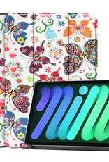 BASEY. Hoesje Geschikt voor iPad Mini 6 Hoes Case Tablet Hoesje Tri-fold - Hoes Geschikt voor iPad Mini 6 Hoesje Hard Cover Bookcase Hoes - Vlinders