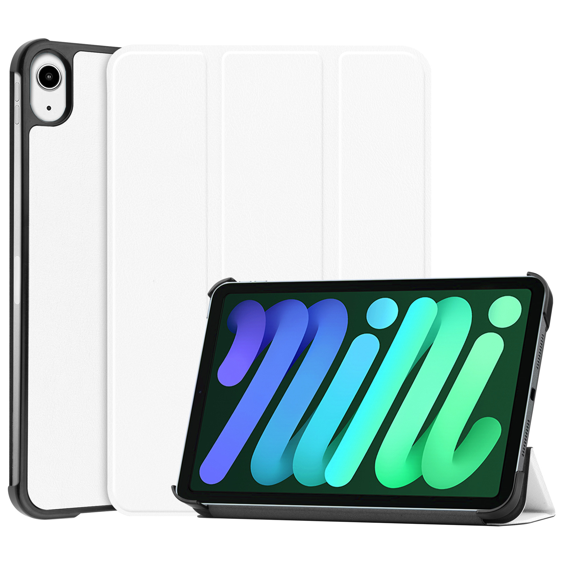 BASEY. Hoesje Geschikt voor iPad Mini 6 Hoes Case Tablet Hoesje Tri-fold - Hoes Geschikt voor iPad Mini 6 Hoesje Hard Cover Bookcase Hoes - Wit