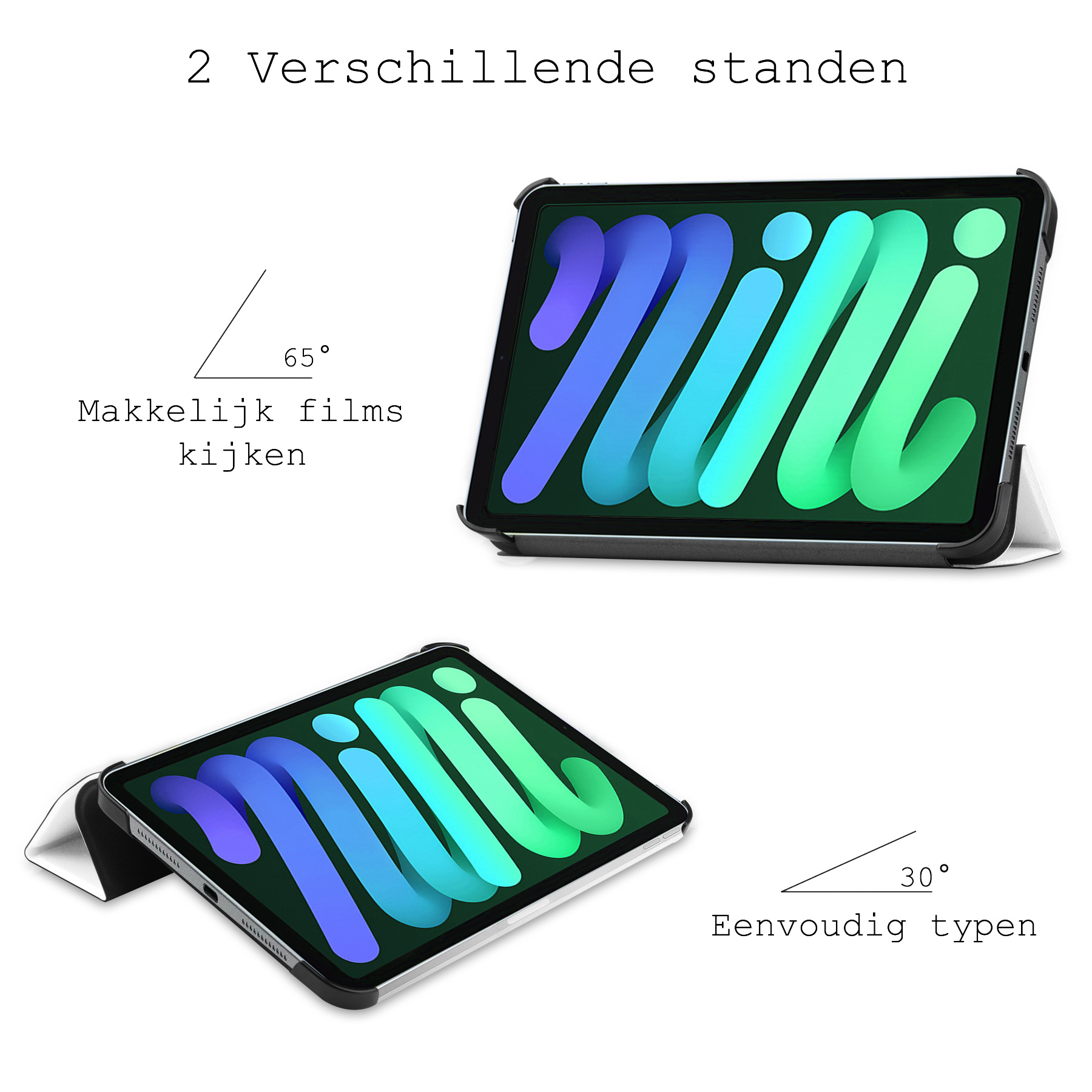 BASEY. Hoesje Geschikt voor iPad Mini 6 Hoes Case Tablet Hoesje Tri-fold - Hoes Geschikt voor iPad Mini 6 Hoesje Hard Cover Bookcase Hoes - Wit