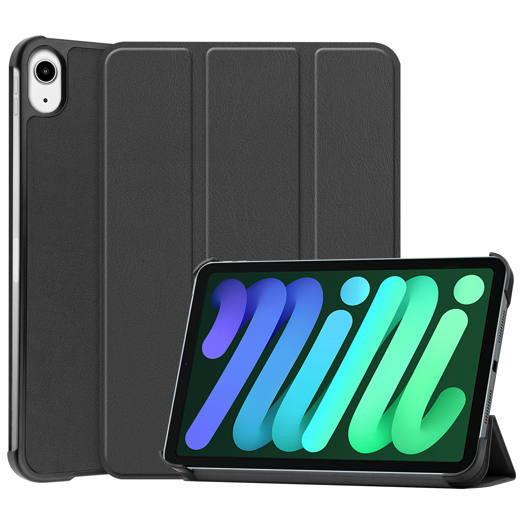 BASEY. Hoesje Geschikt voor iPad Mini 6 Hoes Case Tablet Hoesje Tri-fold - Hoes Geschikt voor iPad Mini 6 Hoesje Hard Cover Bookcase Hoes - Zwart