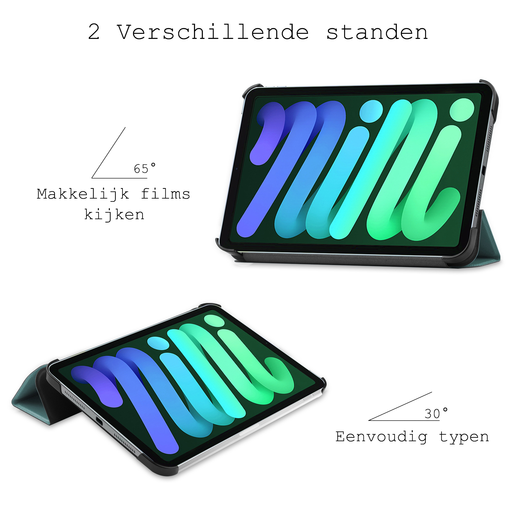 Nomfy Hoes Geschikt voor iPad Mini 6 Hoes Tri-fold Tablet Hoesje Case - Hoesje Geschikt voor iPad Mini 6 Hoesje Hardcover Bookcase - Donkergroen