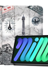 Nomfy Hoes Geschikt voor iPad Mini 6 Hoes Tri-fold Tablet Hoesje Case - Hoesje Geschikt voor iPad Mini 6 Hoesje Hardcover Bookcase - Eiffeltoren