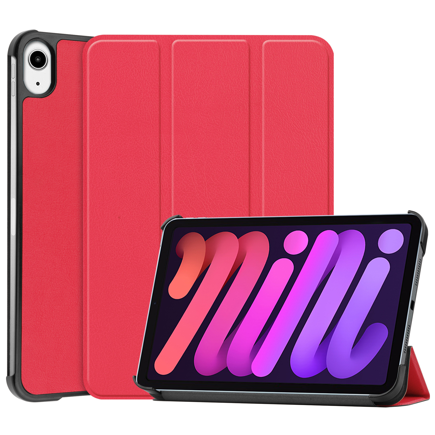 Nomfy Hoes Geschikt voor iPad Mini 6 Hoes Tri-fold Tablet Hoesje Case - Hoesje Geschikt voor iPad Mini 6 Hoesje Hardcover Bookcase - Rood