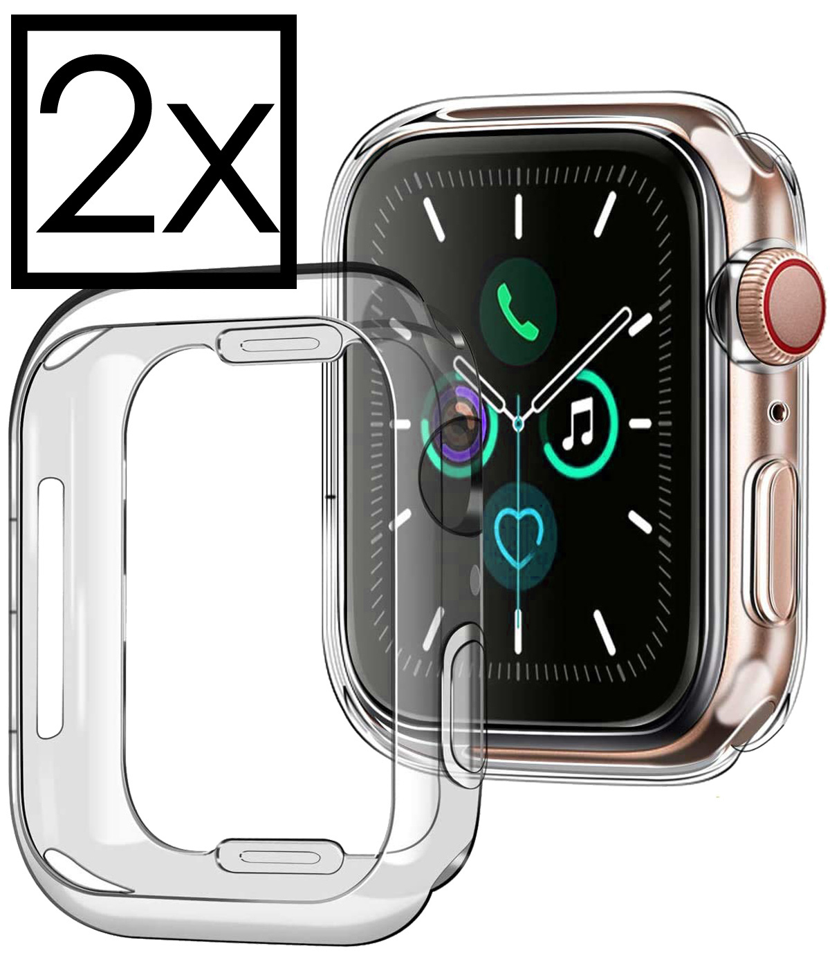 NoXx Hoes Geschikt voor Apple Watch Series 4 40 mm Siliconen Case - Hoesje Geschikt voor Apple Watch Series 4 40 mm Hoesje Cover Case - Transparant - 2x
