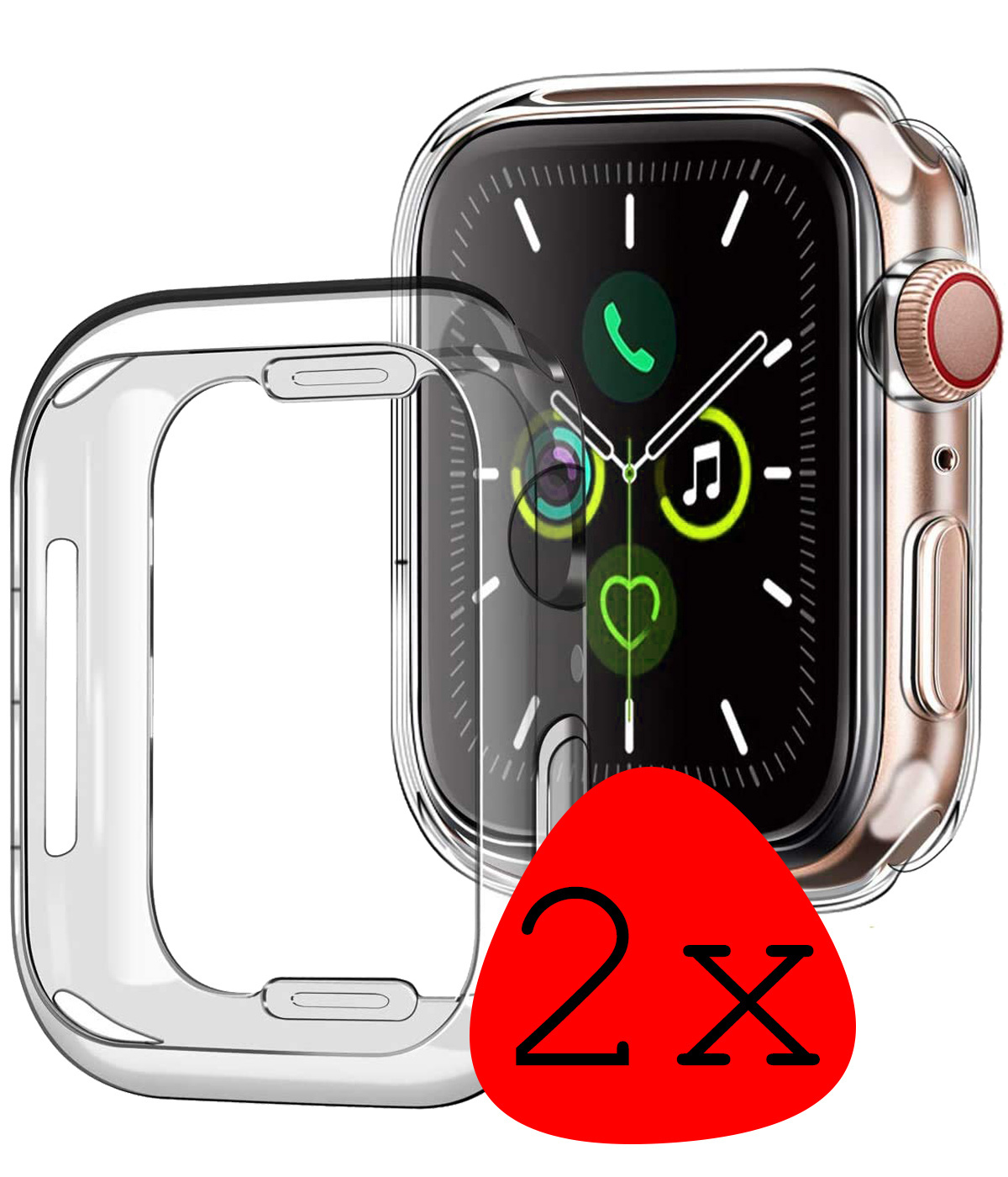 BASEY. Hoes Geschikt voor Apple Watch Series 6 40 mm Hoesje Siliconen Case - Hoesje Geschikt voor Apple Watch Series 6 40 mm Hoes - Transparant - 2 Stuks