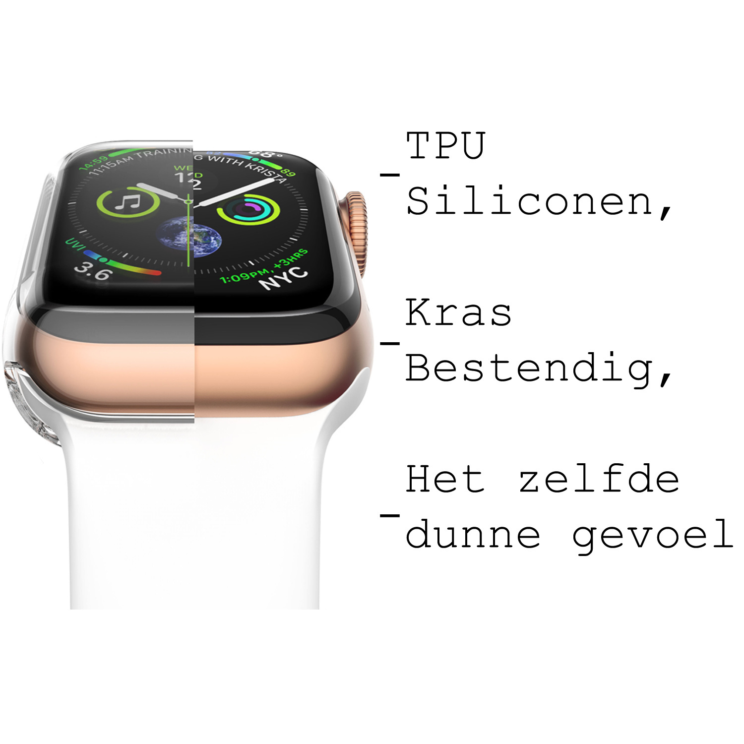 BASEY. Geschikt Voor Apple Watch SE Hoesje Siliconen 40 mm - Hoes Voor Apple Watch Siliconen Case - Geschikt voor Apple Watch Hoes Transparant