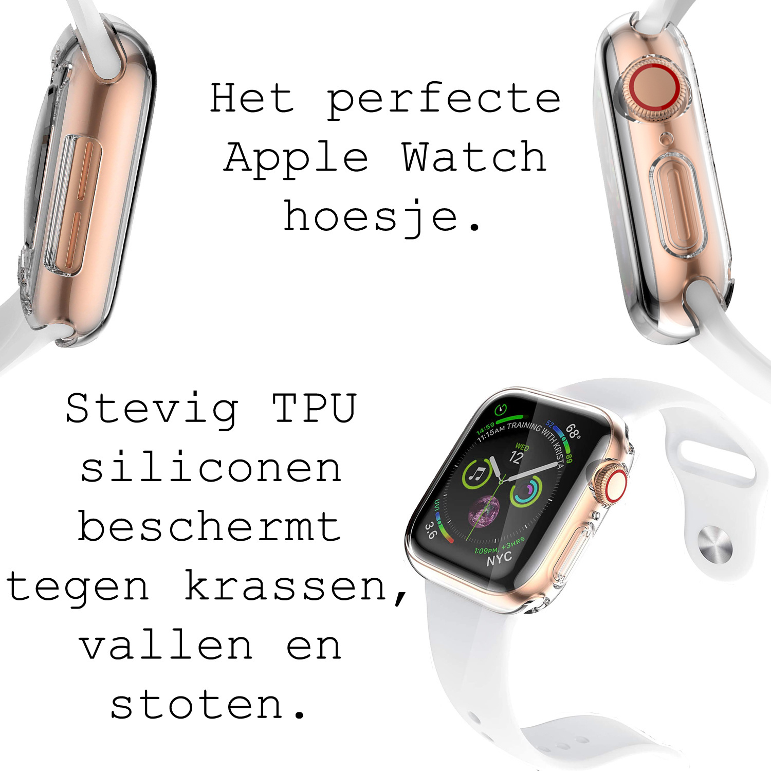 BASEY. Geschikt Voor Apple Watch Nike+ Hoesje Siliconen 44 mm - Hoes Voor Apple Watch Siliconen Case - Geschikt voor Apple Watch Hoes Transparant - 2 Stuks
