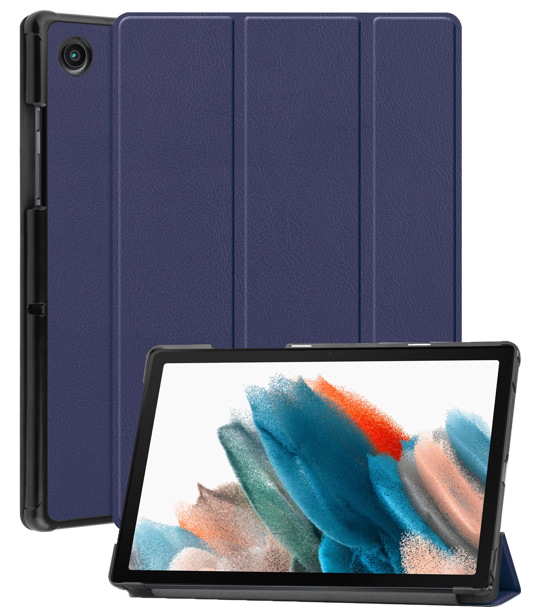 BASEY. Hoesje Geschikt voor Samsung Galaxy Tab A8 Hoes Case Tablet Hoesje Tri-fold - Hoes Geschikt voor Samsung Tab A8 Hoesje Hard Cover Bookcase Hoes - Donkerblauw