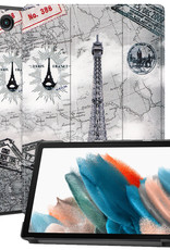 BASEY. Hoesje Geschikt voor Samsung Galaxy Tab A8 Hoes Case Tablet Hoesje Tri-fold - Hoes Geschikt voor Samsung Tab A8 Hoesje Hard Cover Bookcase Hoes - Eiffeltoren