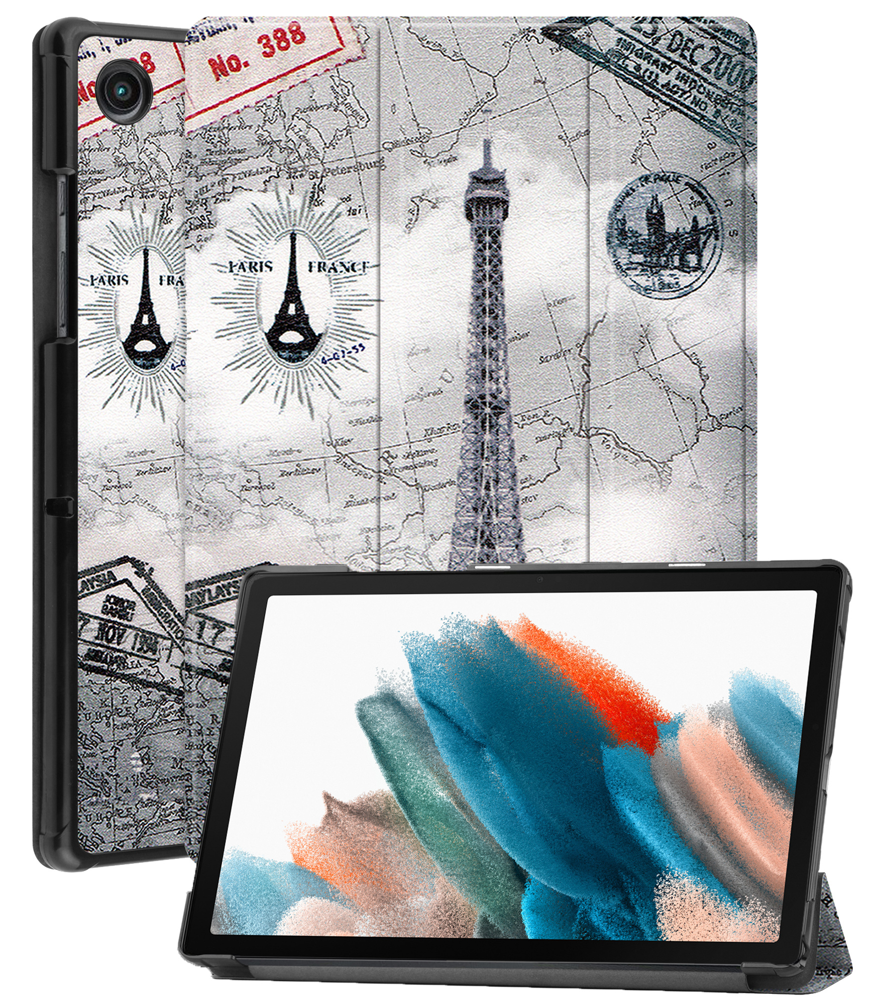 BASEY. Hoesje Geschikt voor Samsung Galaxy Tab A8 Hoes Case Tablet Hoesje Tri-fold - Hoes Geschikt voor Samsung Tab A8 Hoesje Hard Cover Bookcase Hoes - Eiffeltoren