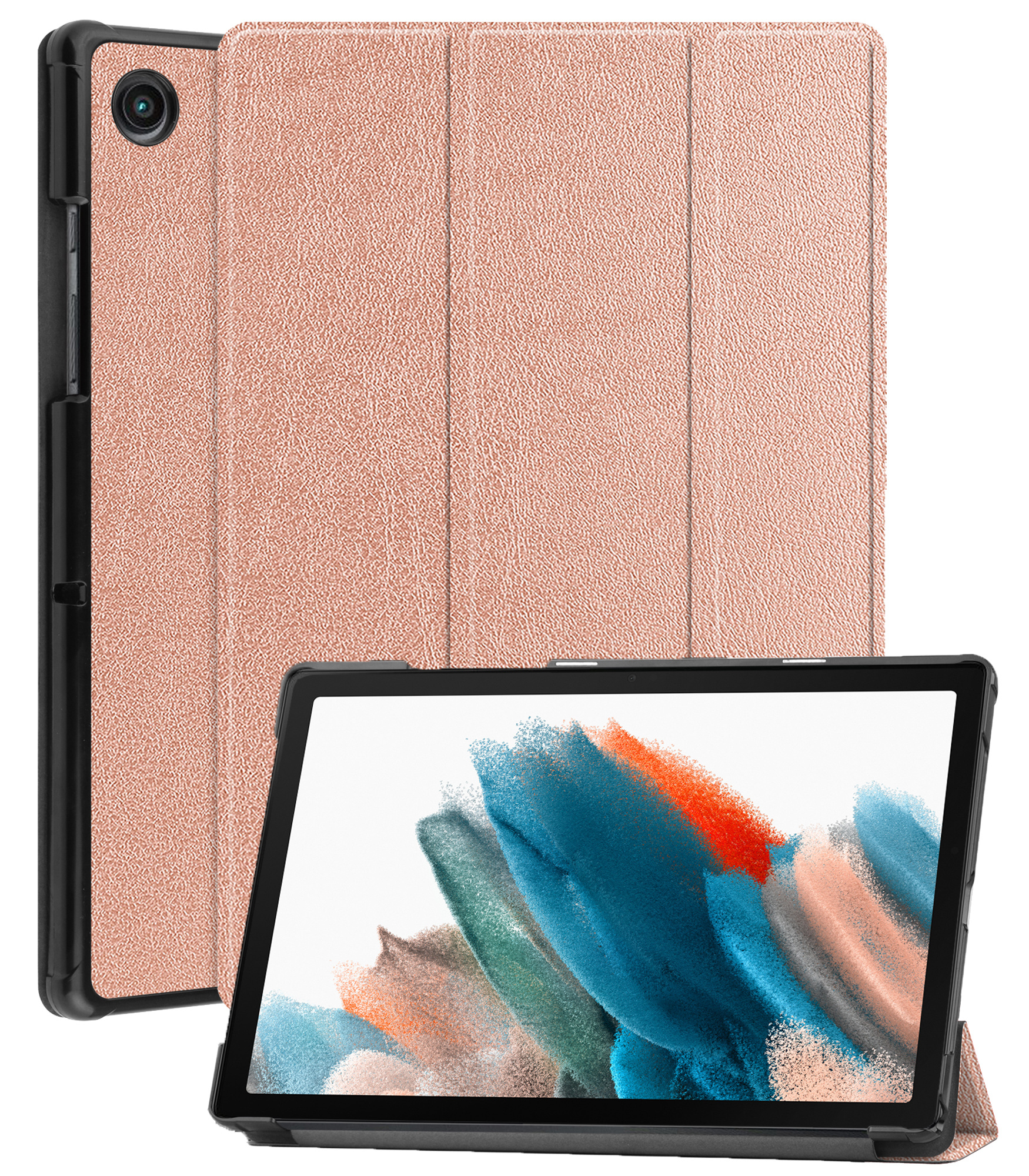 BASEY. Hoesje Geschikt voor Samsung Galaxy Tab A8 Hoes Case Tablet Hoesje Tri-fold - Hoes Geschikt voor Samsung Tab A8 Hoesje Hard Cover Bookcase Hoes - Rosé goud