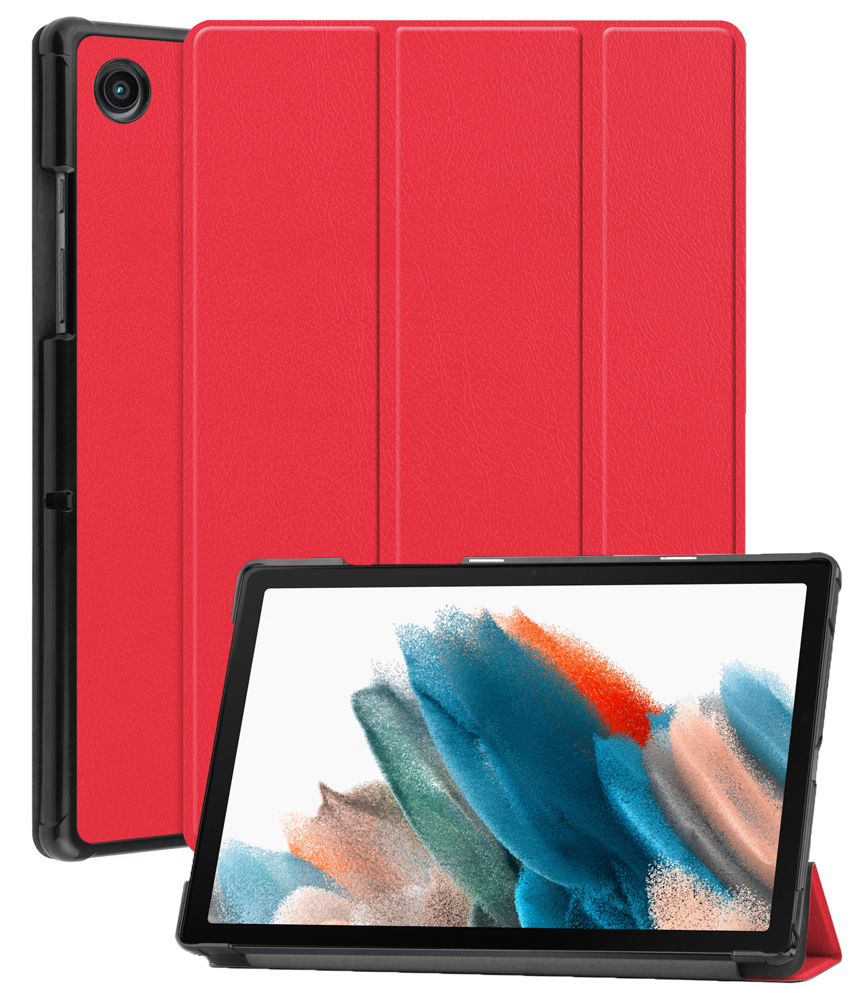 BASEY. Hoesje Geschikt voor Samsung Galaxy Tab A8 Hoes Case Tablet Hoesje Tri-fold - Hoes Geschikt voor Samsung Tab A8 Hoesje Hard Cover Bookcase Hoes - Rood