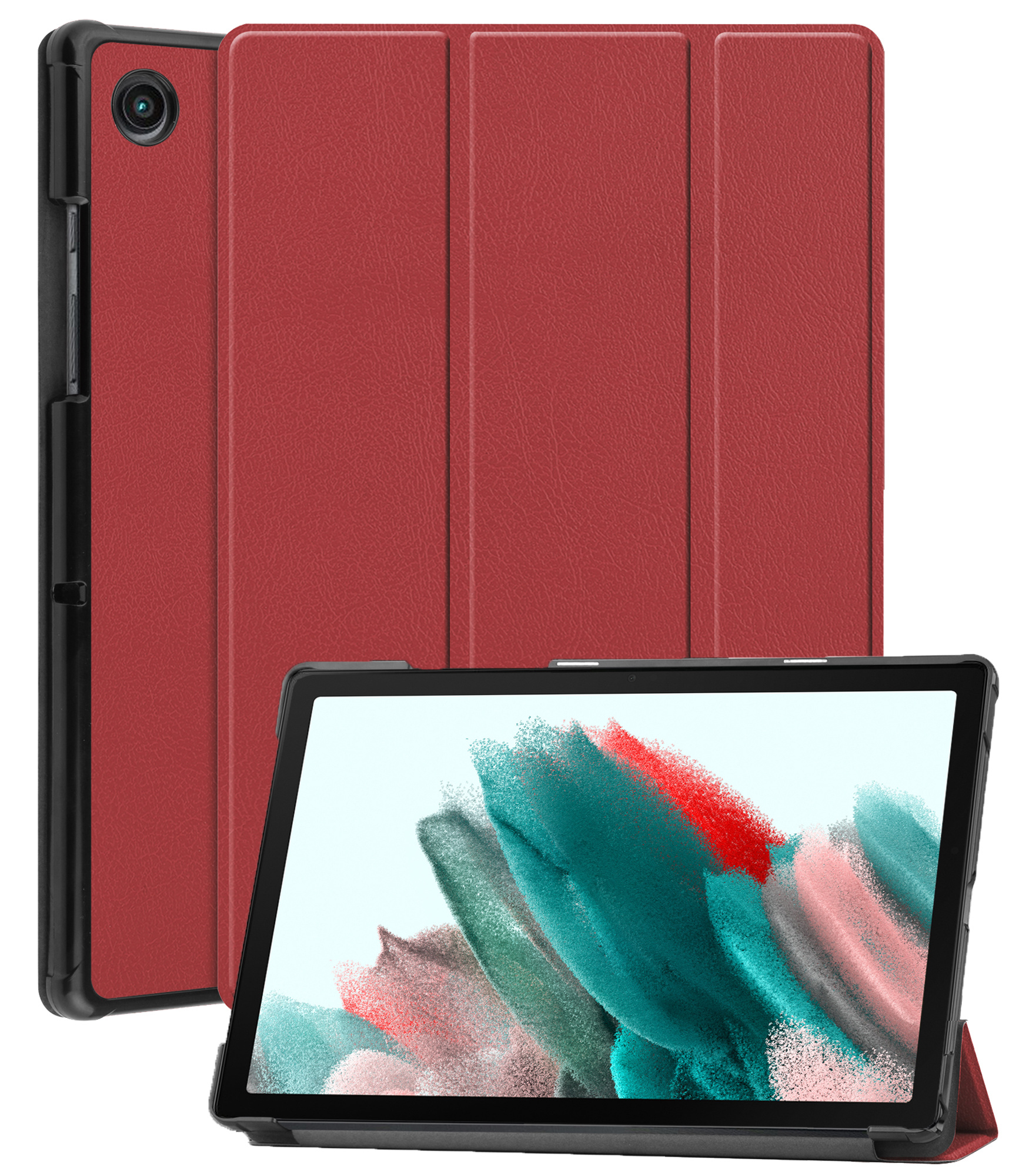 Nomfy Hoes Geschikt voor Samsung Galaxy Tab A8 Hoes Tri-fold Tablet Hoesje Case - Hoesje Geschikt voor Samsung Tab A8 Hoesje Hardcover Bookcase - Donkerrood