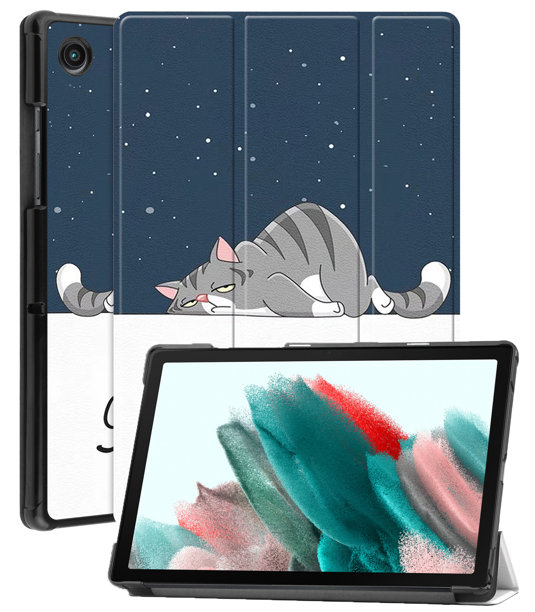Nomfy Hoes Geschikt voor Samsung Galaxy Tab A8 Hoes Tri-fold Tablet Hoesje Case - Hoesje Geschikt voor Samsung Tab A8 Hoesje Hardcover Bookcase - Kat