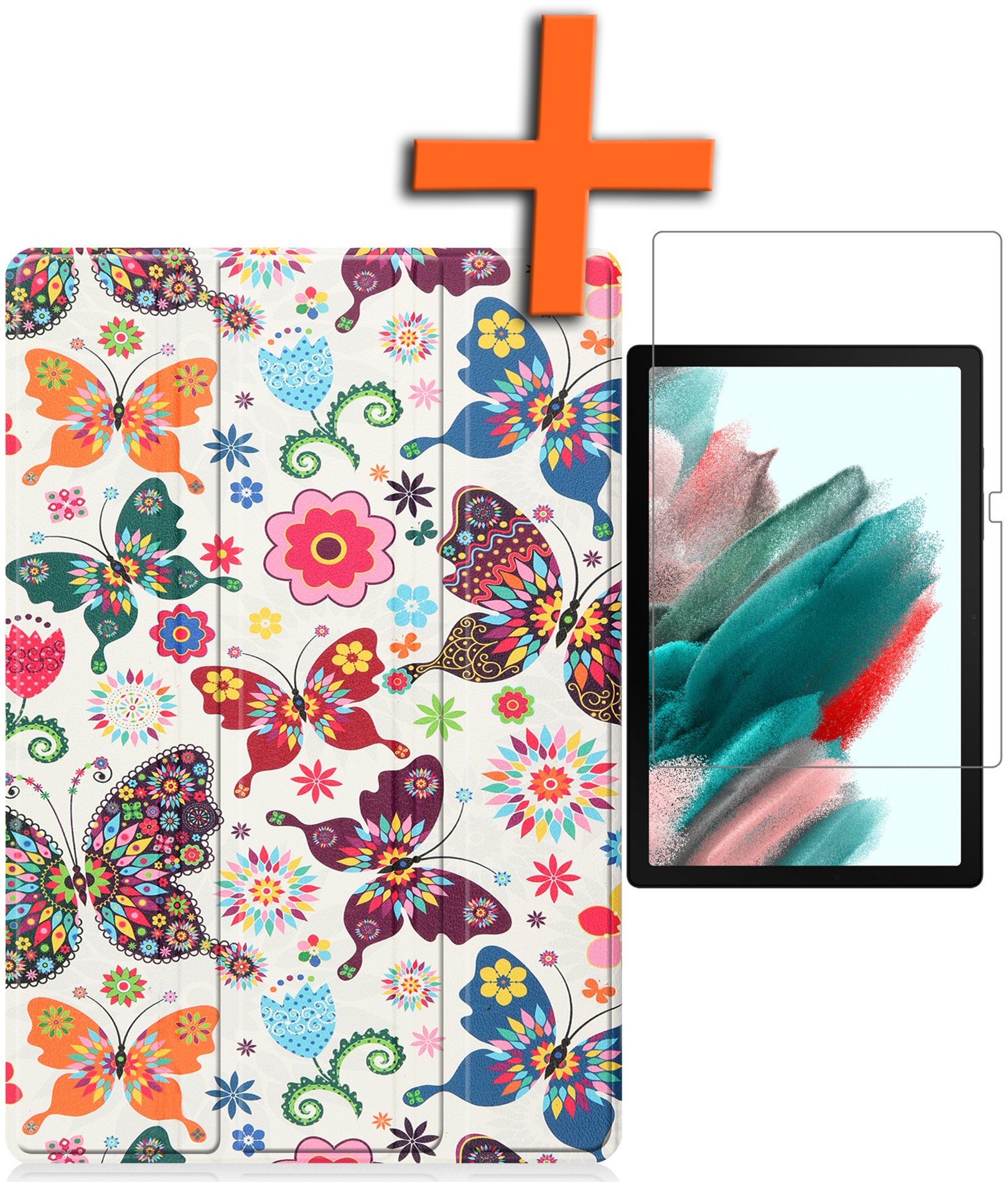 Nomfy Hoes Geschikt voor Samsung Galaxy Tab A8 Hoes Tri-fold Tablet Hoesje Case Met Screenprotector - Hoesje Geschikt voor Samsung Tab A8 Hoesje Hardcover Bookcase - Vlinders