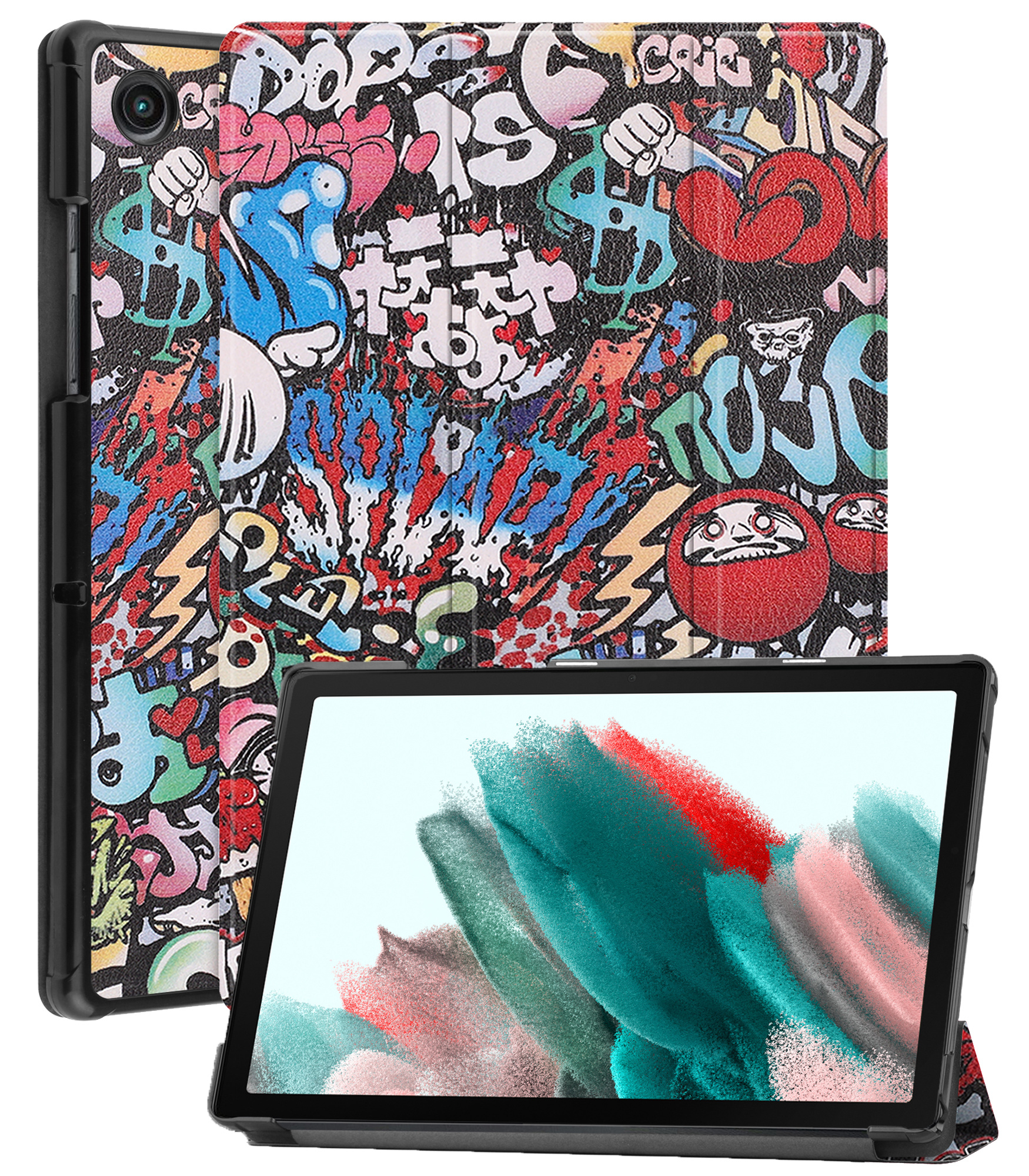 Nomfy Hoes Geschikt voor Samsung Galaxy Tab A8 Hoes Tri-fold Tablet Hoesje Case Met Screenprotector - Hoesje Geschikt voor Samsung Tab A8 Hoesje Hardcover Bookcase - Graffity