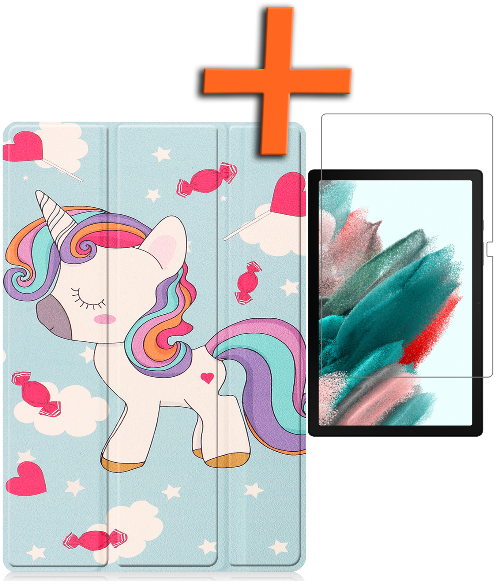 Nomfy Hoes Geschikt voor Samsung Galaxy Tab A8 Hoes Tri-fold Tablet Hoesje Case Met Screenprotector - Hoesje Geschikt voor Samsung Tab A8 Hoesje Hardcover Bookcase - Eenhoorn