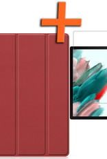 Nomfy Hoes Geschikt voor Samsung Galaxy Tab A8 Hoes Tri-fold Tablet Hoesje Case Met Screenprotector - Hoesje Geschikt voor Samsung Tab A8 Hoesje Hardcover Bookcase - Donkerrood
