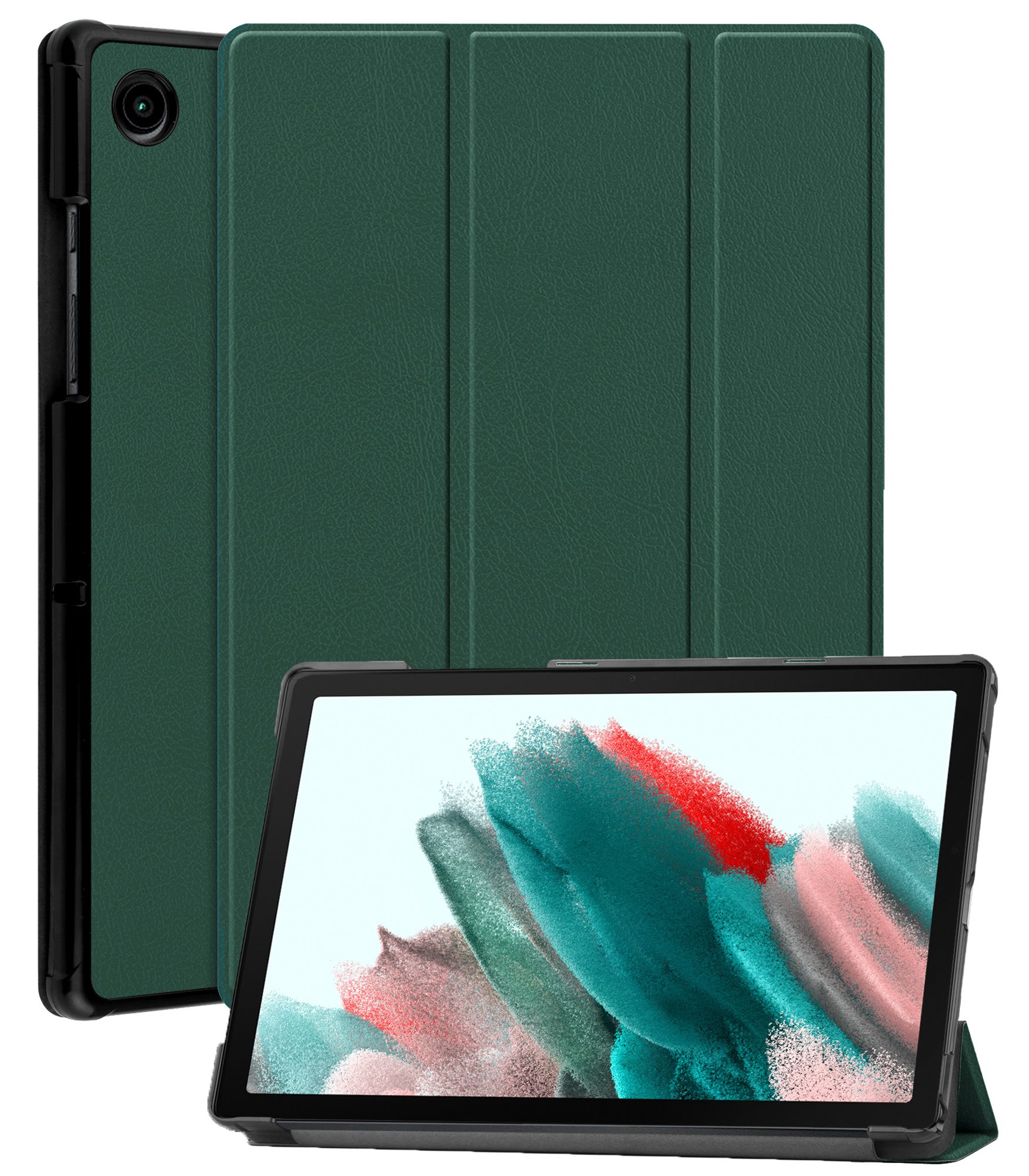 Nomfy Hoes Geschikt voor Samsung Galaxy Tab A8 Hoes Tri-fold Tablet Hoesje Case Met Screenprotector - Hoesje Geschikt voor Samsung Tab A8 Hoesje Hardcover Bookcase - Donkergroen