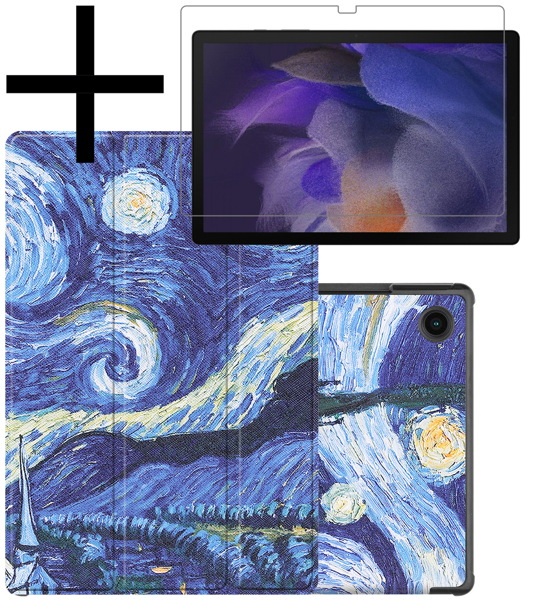 NoXx Hoesje Geschikt voor Samsung Galaxy Tab A8 Hoesje Case Hard Cover Hoes Book Case Met Screenprotector - Sterrenhemel