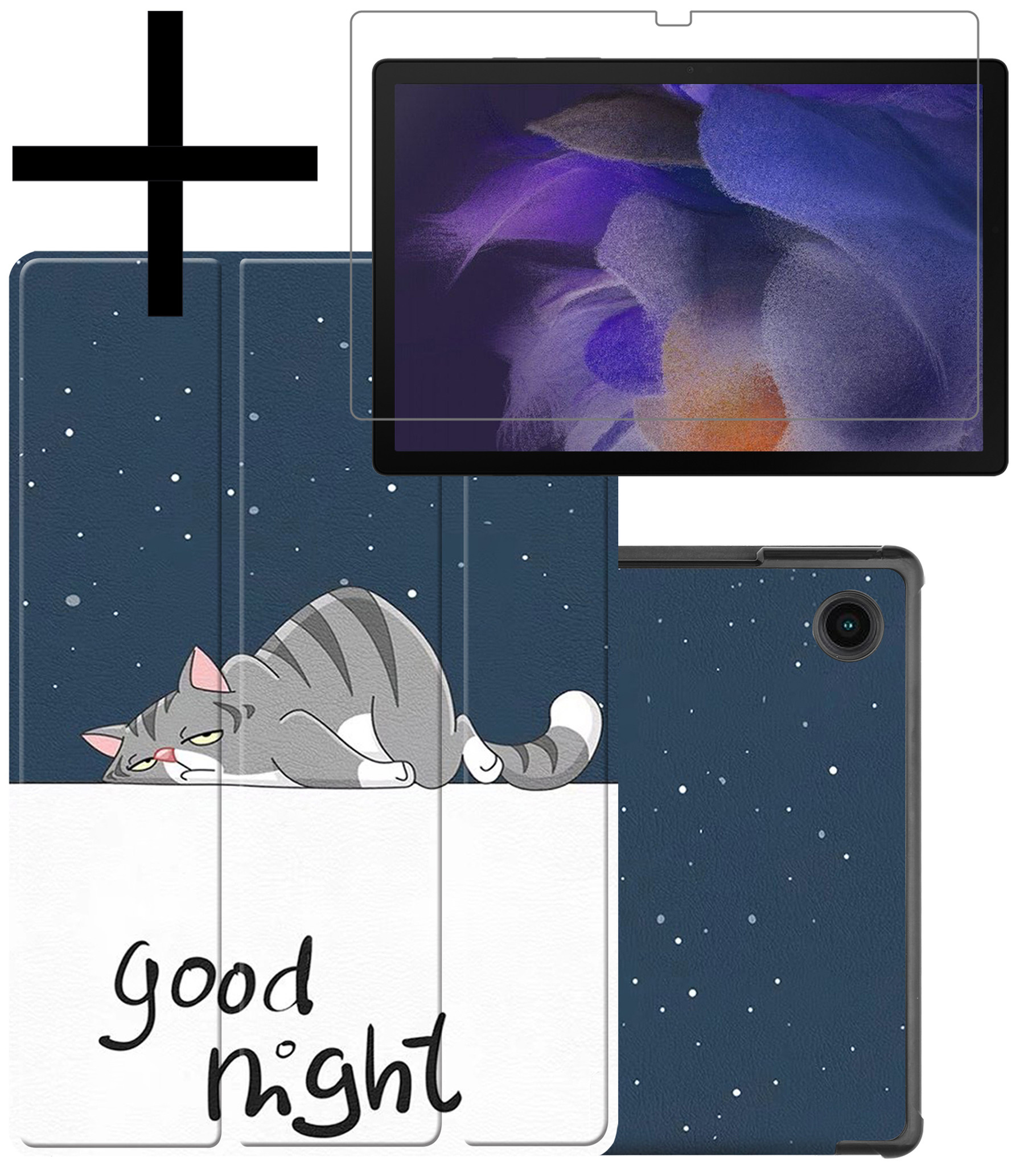 NoXx Hoesje Geschikt voor Samsung Galaxy Tab A8 Hoesje Case Hard Cover Hoes Book Case Met Screenprotector - Kat