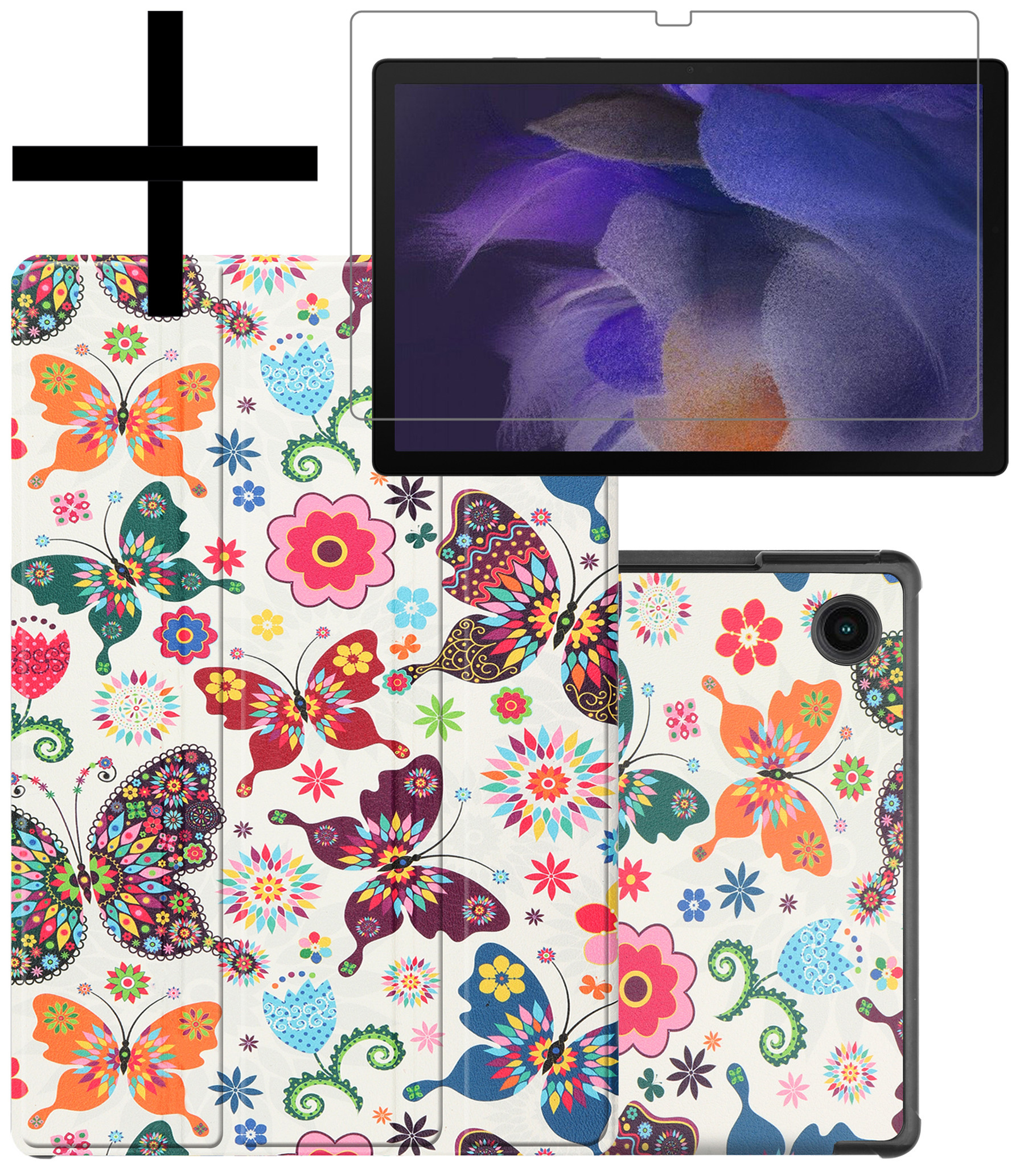 NoXx Hoesje Geschikt voor Samsung Galaxy Tab A8 Hoesje Case Hard Cover Hoes Book Case Met Screenprotector - Vlinders