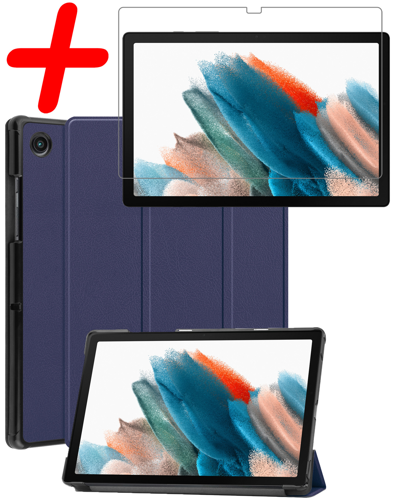 BASEY. Hoesje Geschikt voor Samsung Galaxy Tab A8 Hoes Case Tablet Hoesje Tri-fold Met Screenprotector - Hoes Geschikt voor Samsung Tab A8 Hoesje Hard Cover Bookcase Hoes - Donkerblauw