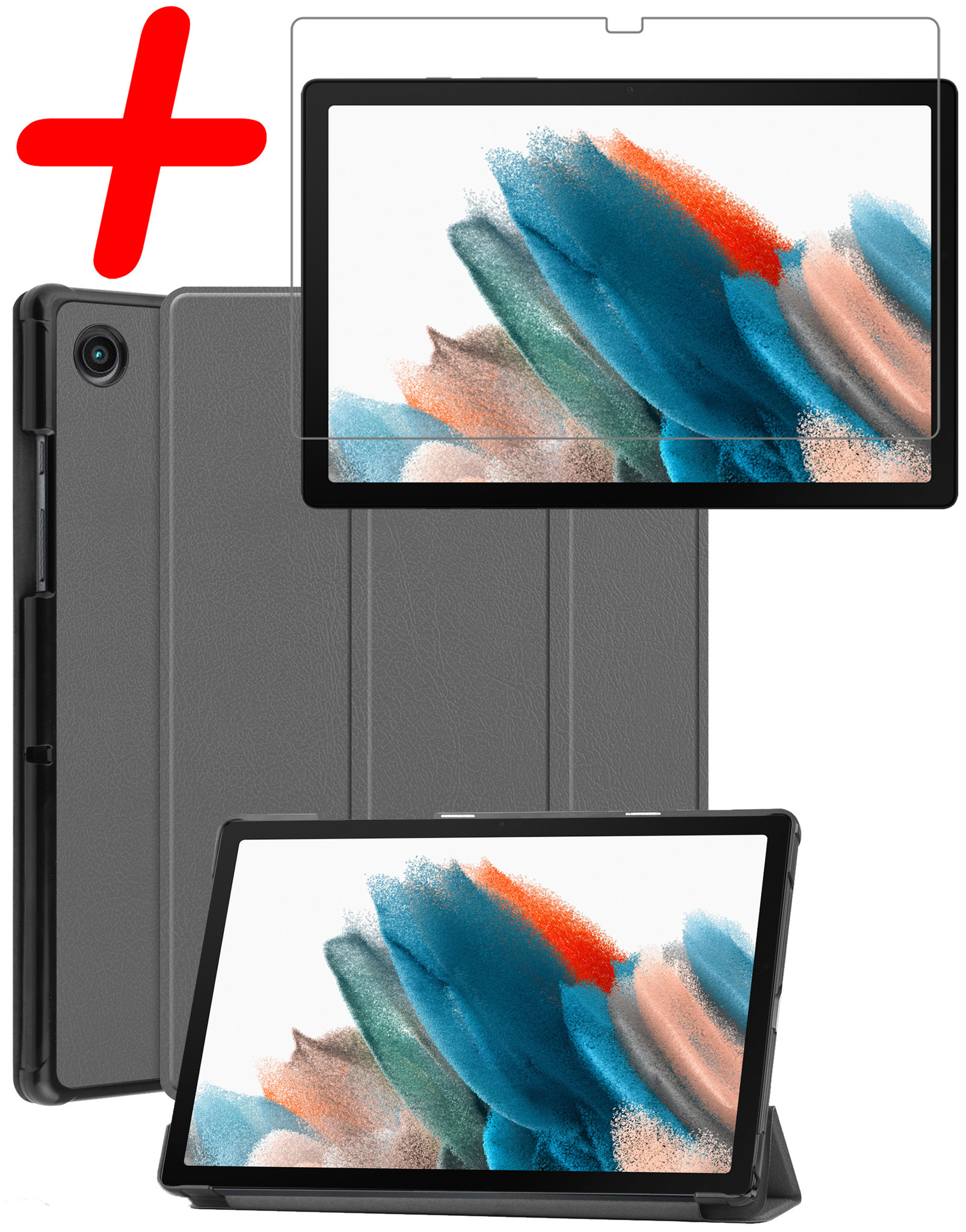 BASEY. Hoesje Geschikt voor Samsung Galaxy Tab A8 Hoes Case Tablet Hoesje Tri-fold Met Screenprotector - Hoes Geschikt voor Samsung Tab A8 Hoesje Hard Cover Bookcase Hoes - Grijs