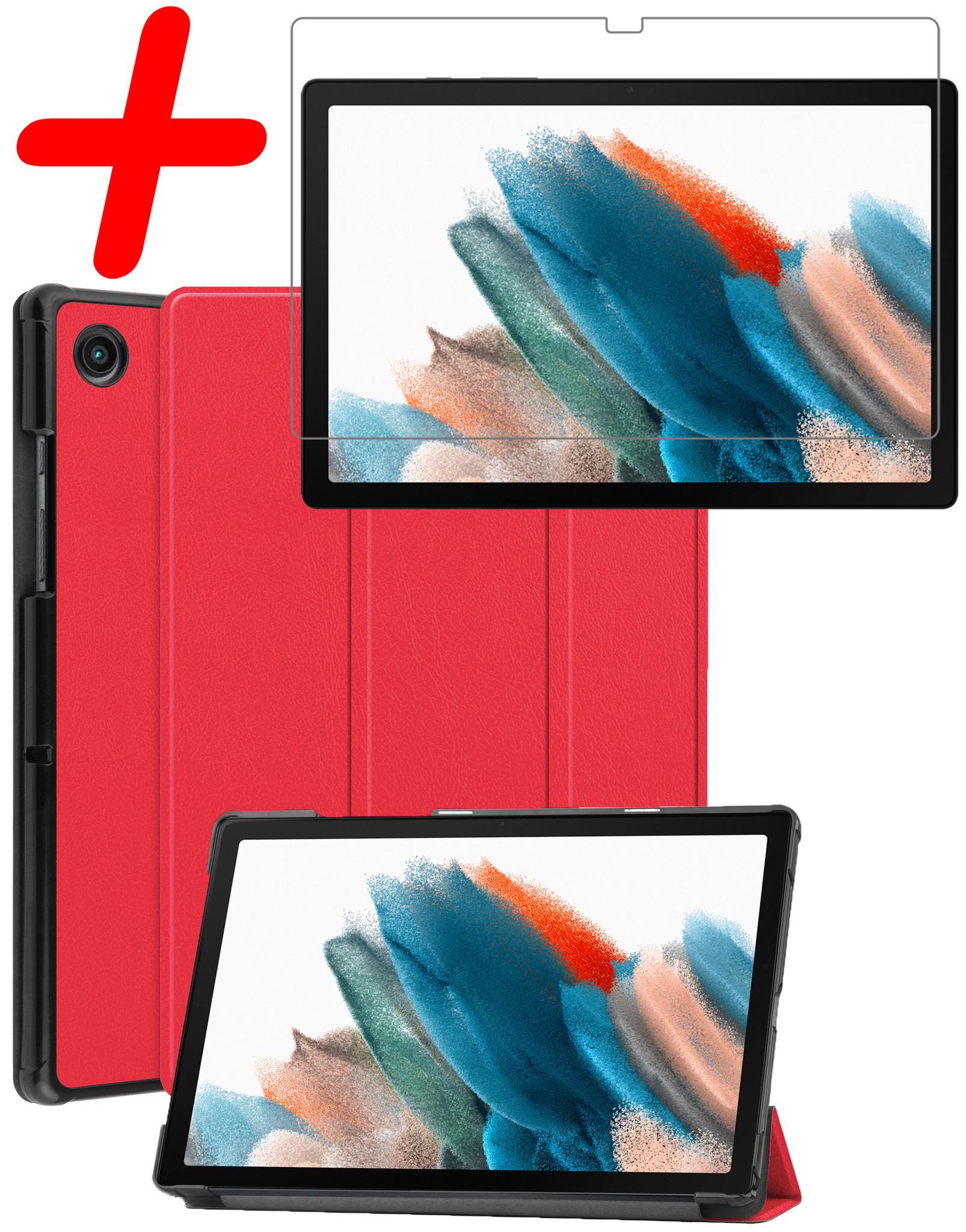 BASEY. Hoesje Geschikt voor Samsung Galaxy Tab A8 Hoes Case Tablet Hoesje Tri-fold Met Screenprotector - Hoes Geschikt voor Samsung Tab A8 Hoesje Hard Cover Bookcase Hoes - Rood