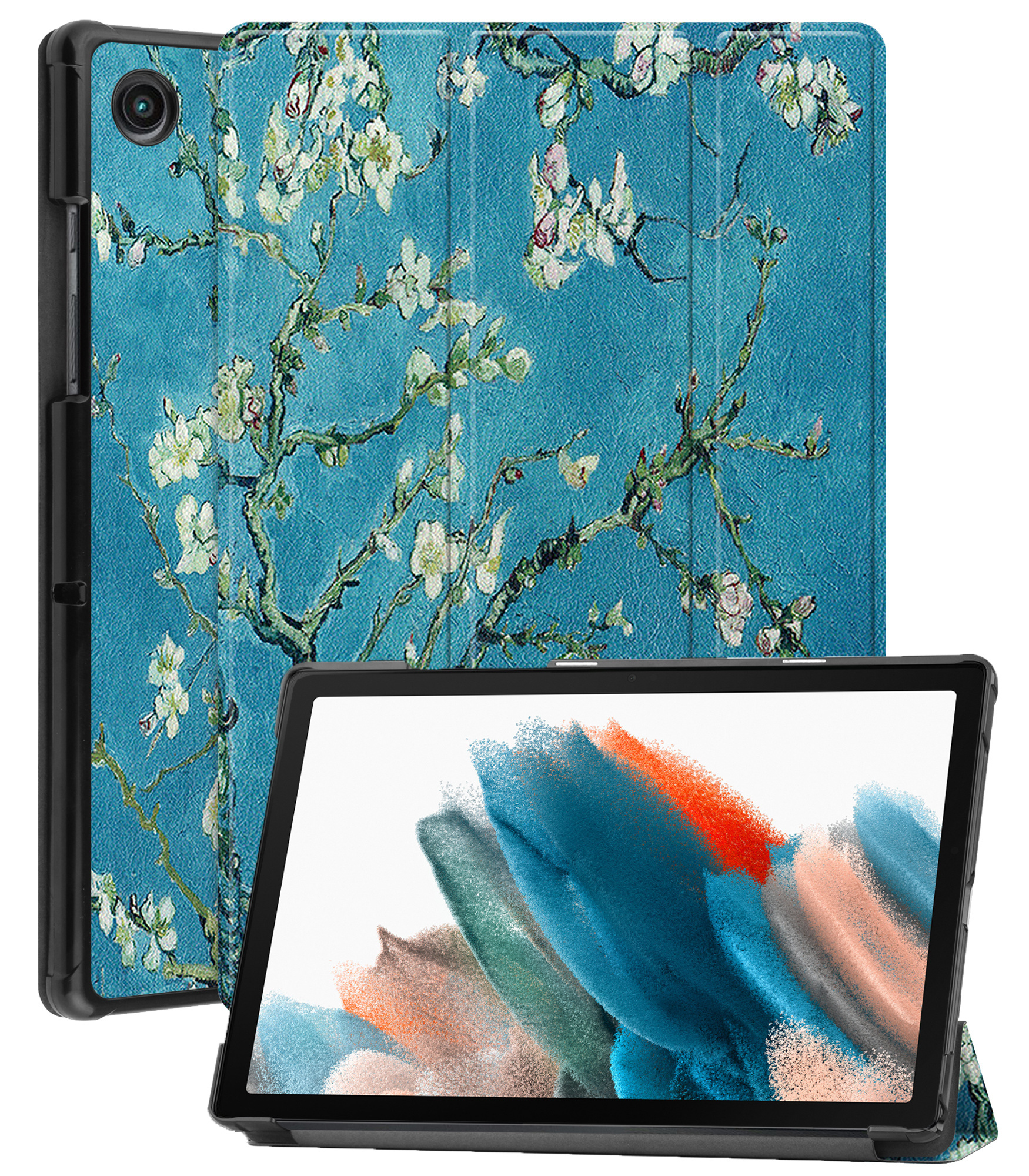 BASEY. Hoesje Geschikt voor Samsung Galaxy Tab A8 Hoes Case Tablet Hoesje Tri-fold - Hoes Geschikt voor Samsung Tab A8 Hoesje Hard Cover Bookcase Hoes - Bloesem