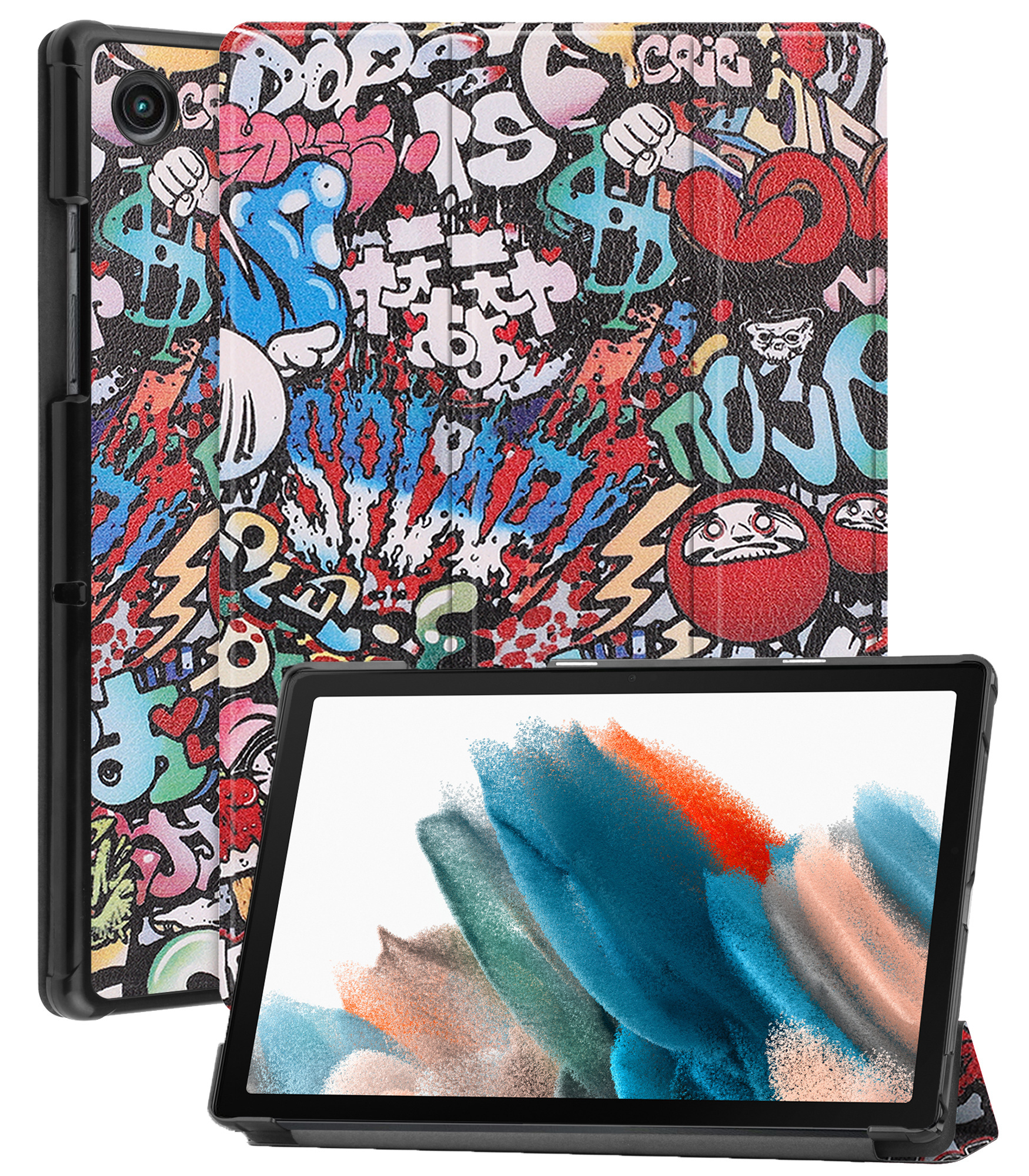 BASEY. Hoesje Geschikt voor Samsung Galaxy Tab A8 Hoes Case Tablet Hoesje Tri-fold - Hoes Geschikt voor Samsung Tab A8 Hoesje Hard Cover Bookcase Hoes - Graffity