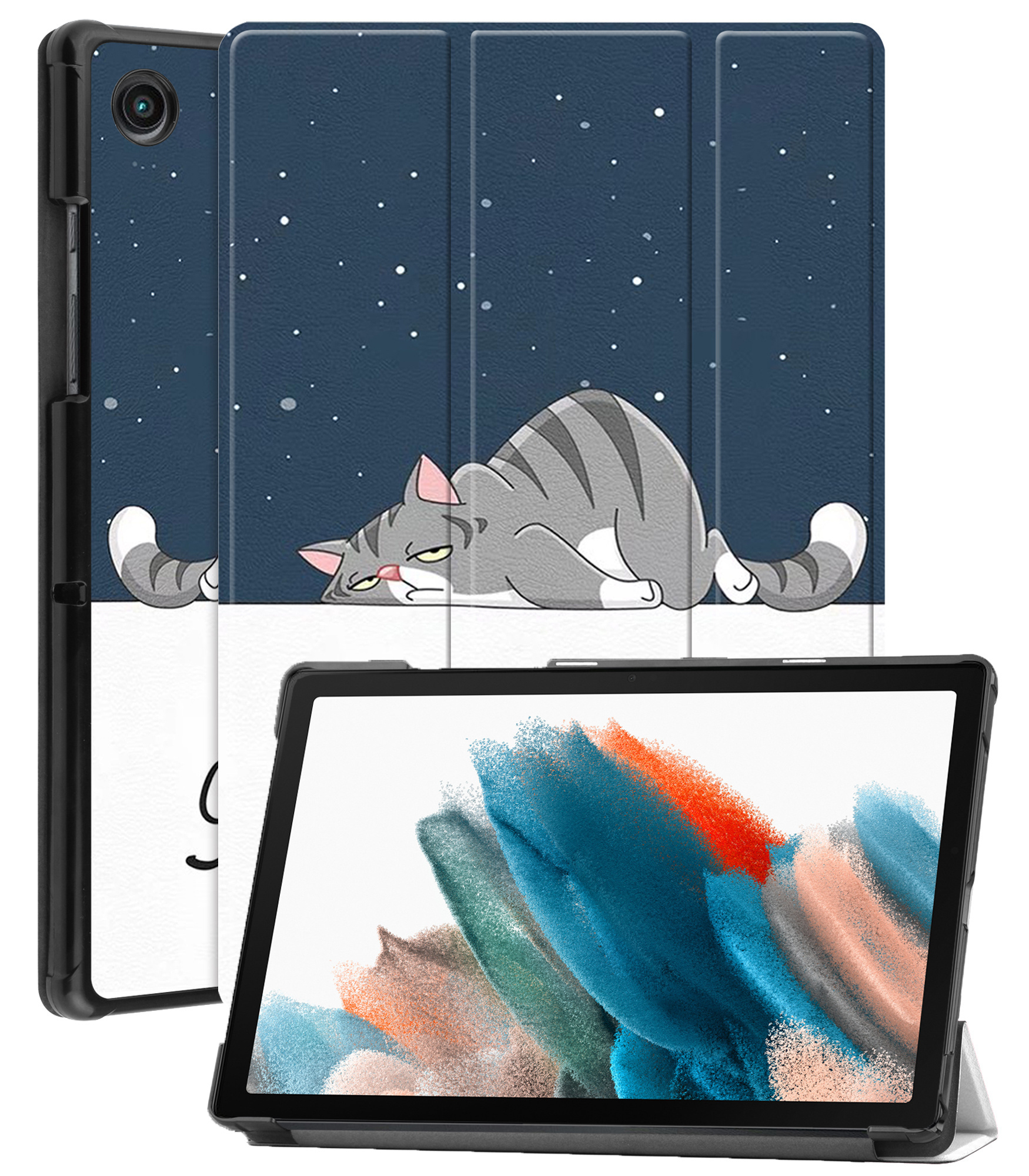 BASEY. Hoesje Geschikt voor Samsung Galaxy Tab A8 Hoes Case Tablet Hoesje Tri-fold - Hoes Geschikt voor Samsung Tab A8 Hoesje Hard Cover Bookcase Hoes - Kat