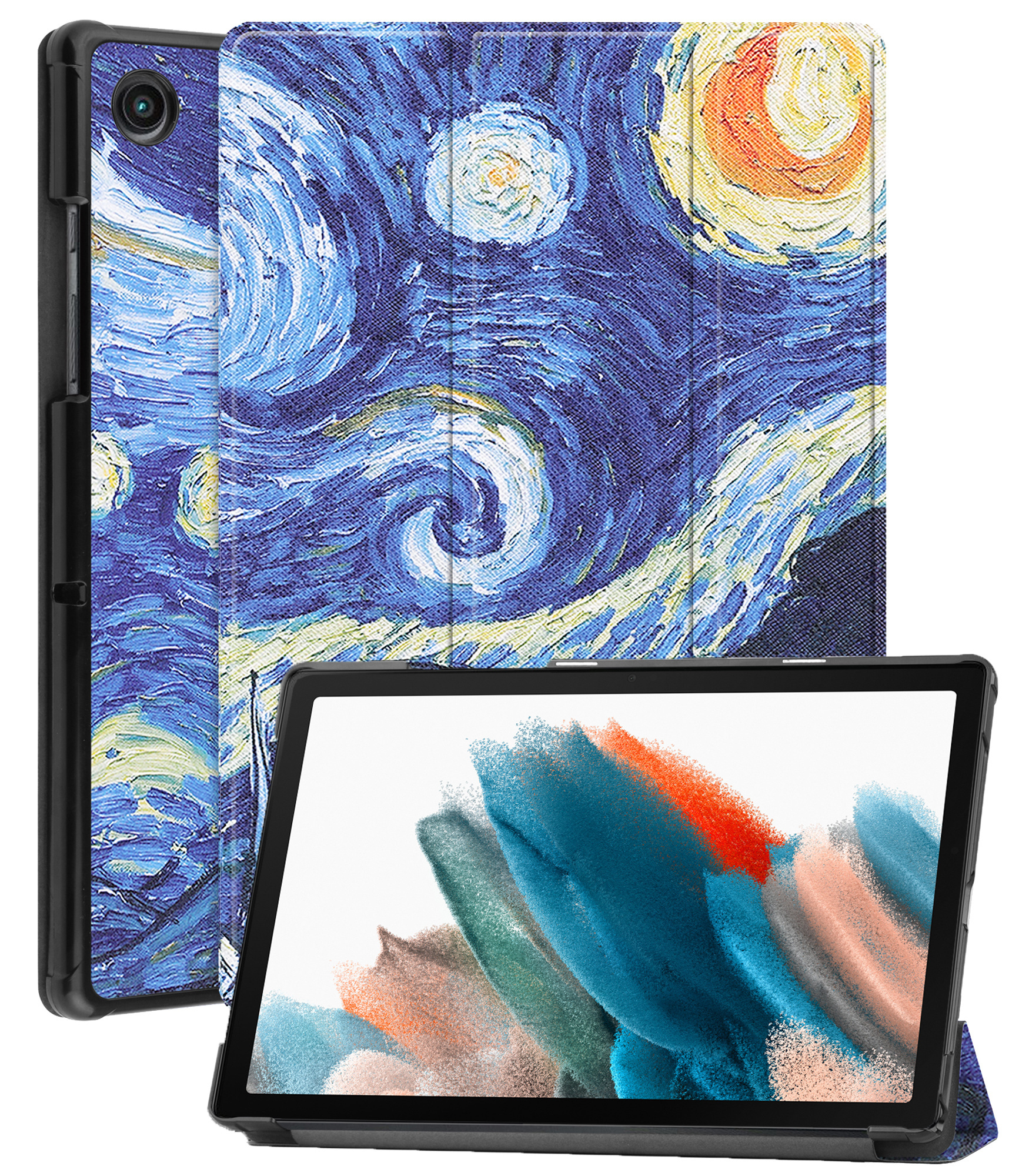 BASEY. Hoesje Geschikt voor Samsung Galaxy Tab A8 Hoes Case Tablet Hoesje Tri-fold - Hoes Geschikt voor Samsung Tab A8 Hoesje Hard Cover Bookcase Hoes - Sterrenhemel