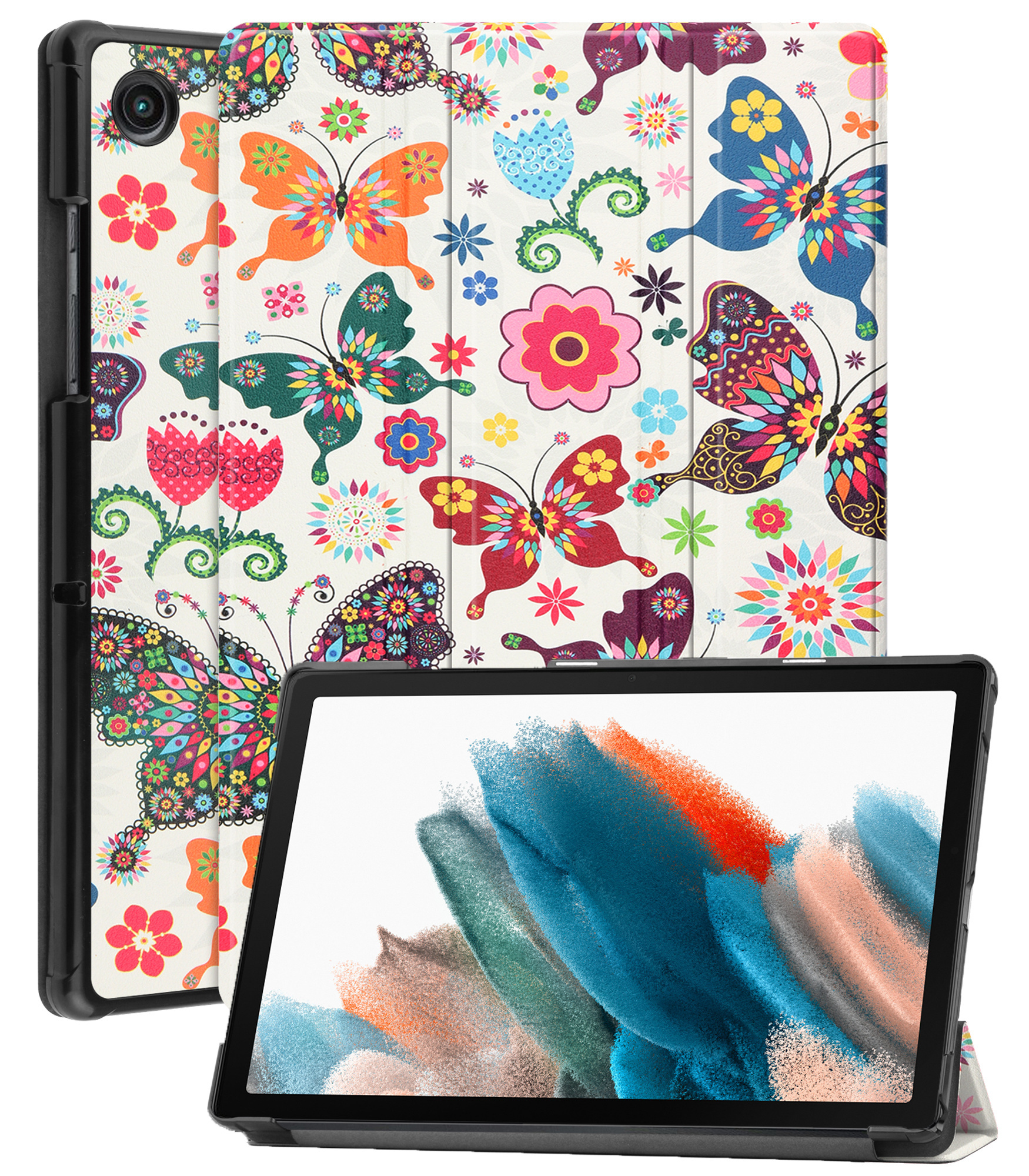 BASEY. Hoesje Geschikt voor Samsung Galaxy Tab A8 Hoes Case Tablet Hoesje Tri-fold - Hoes Geschikt voor Samsung Tab A8 Hoesje Hard Cover Bookcase Hoes - Vlinders