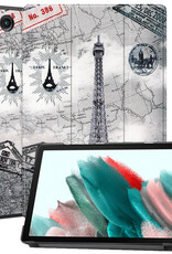 Nomfy Hoes Geschikt voor Samsung Galaxy Tab A8 Hoes Tri-fold Tablet Hoesje Case - Hoesje Geschikt voor Samsung Tab A8 Hoesje Hardcover Bookcase - Eiffeltoren