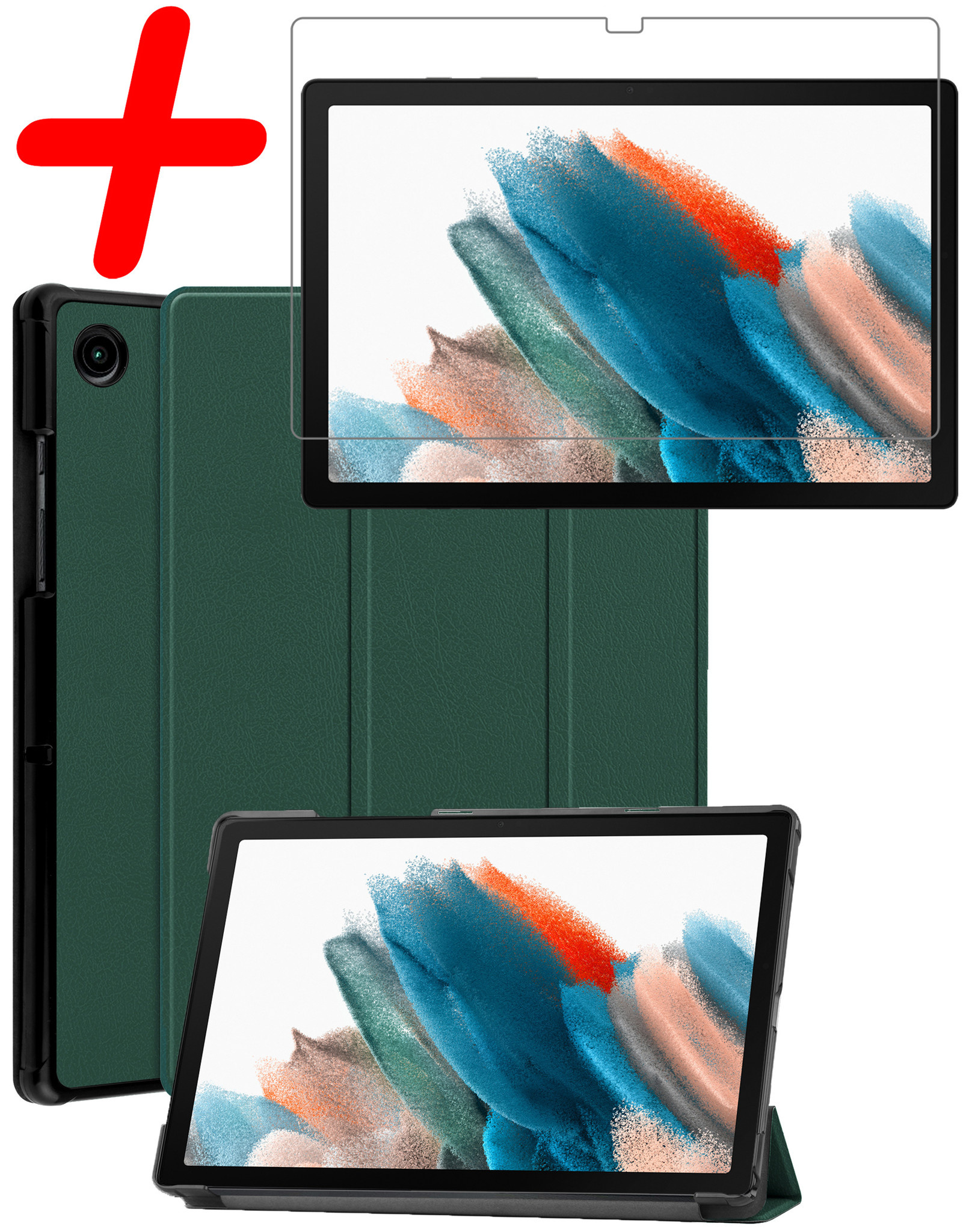 BASEY. Hoesje Geschikt voor Samsung Galaxy Tab A8 Hoes Case Tablet Hoesje Tri-fold Met Screenprotector - Hoes Geschikt voor Samsung Tab A8 Hoesje Hard Cover Bookcase Hoes - Donkergroen