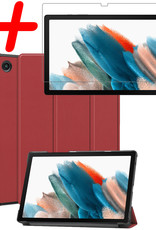 BASEY. Hoesje Geschikt voor Samsung Galaxy Tab A8 Hoes Case Tablet Hoesje Tri-fold Met Screenprotector - Hoes Geschikt voor Samsung Tab A8 Hoesje Hard Cover Bookcase Hoes - Donkerrood