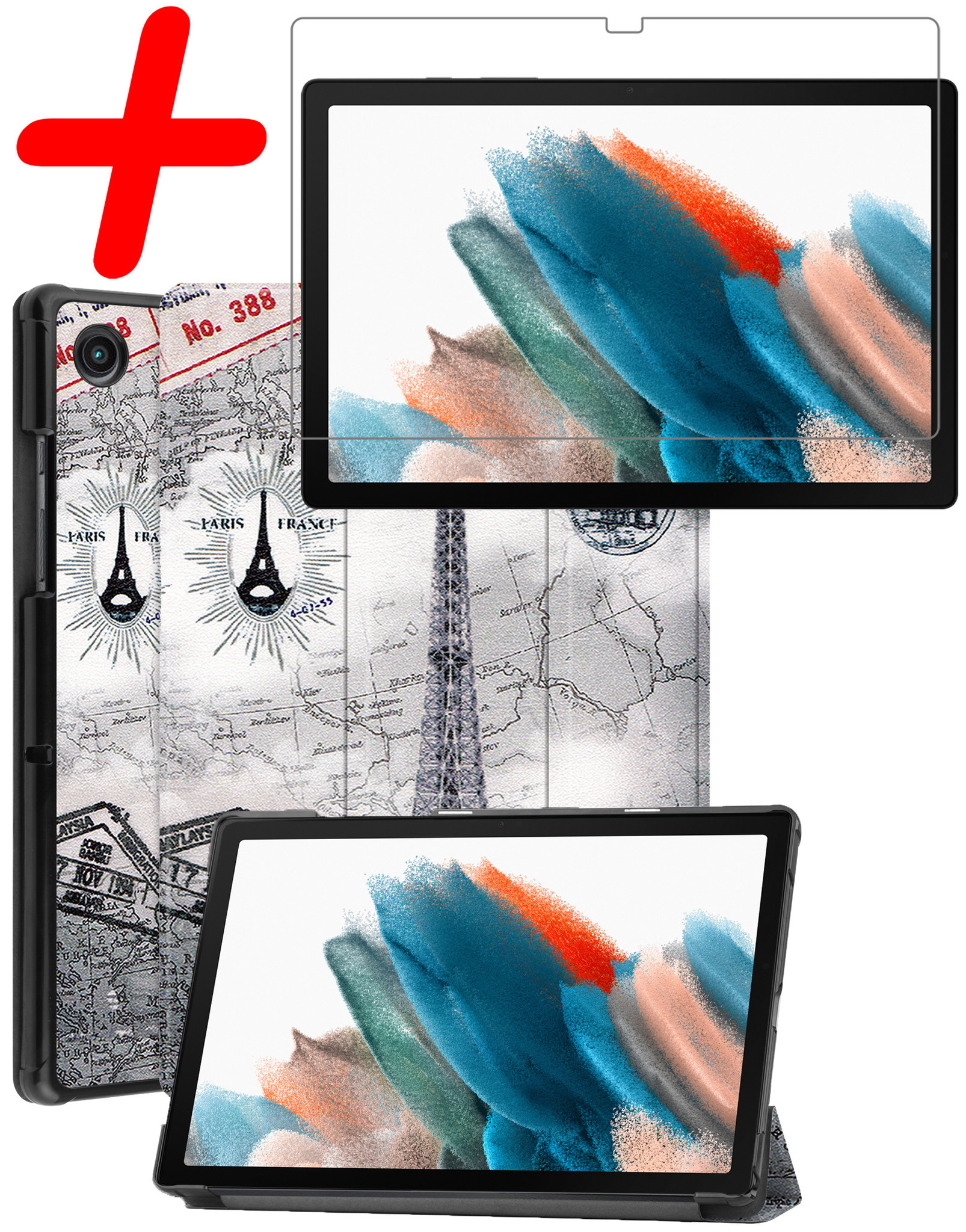 BASEY. Hoesje Geschikt voor Samsung Galaxy Tab A8 Hoes Case Tablet Hoesje Tri-fold Met Screenprotector - Hoes Geschikt voor Samsung Tab A8 Hoesje Hard Cover Bookcase Hoes - Eiffeltoren