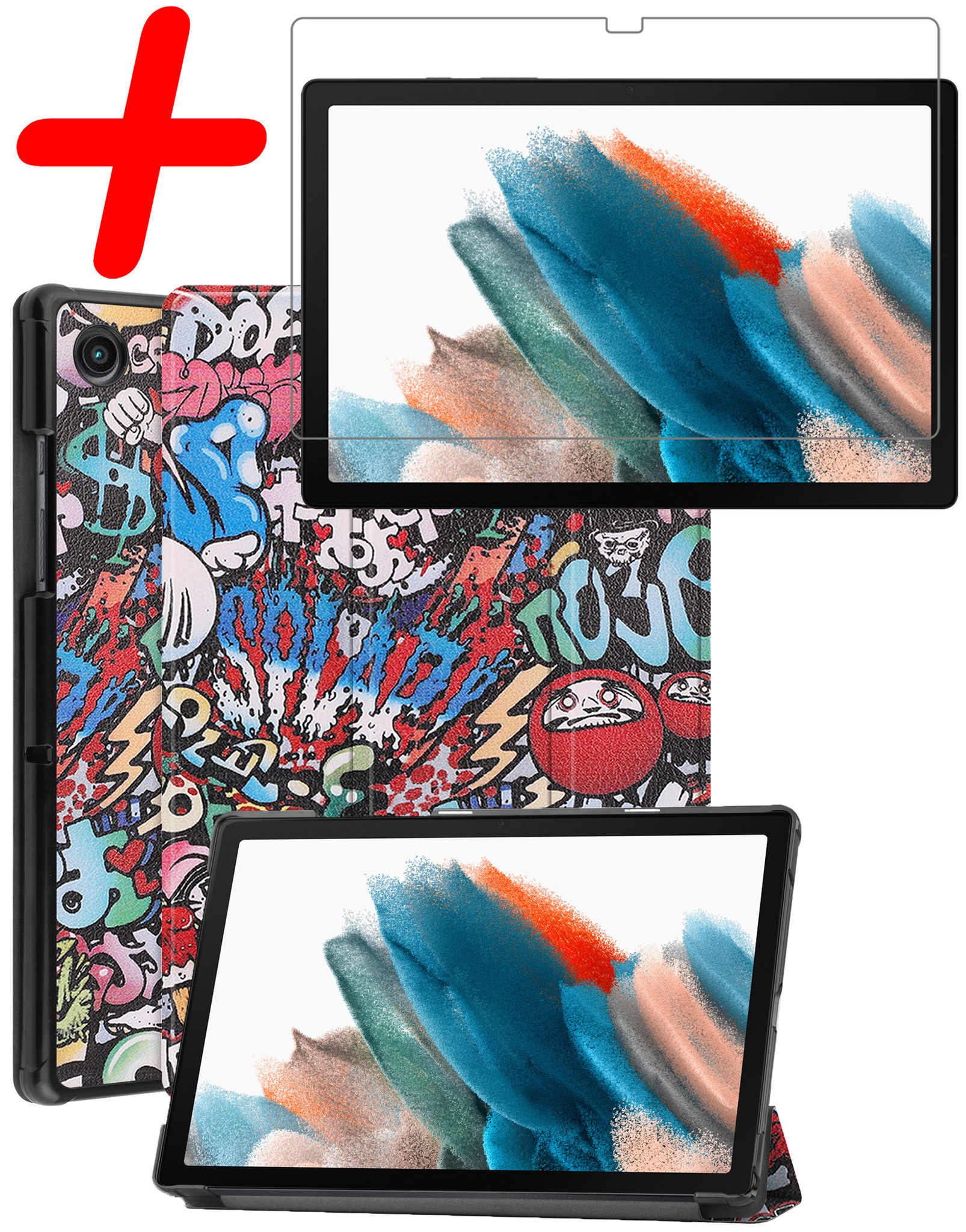 BASEY. Hoesje Geschikt voor Samsung Galaxy Tab A8 Hoes Case Tablet Hoesje Tri-fold Met Screenprotector - Hoes Geschikt voor Samsung Tab A8 Hoesje Hard Cover Bookcase Hoes - Graffity