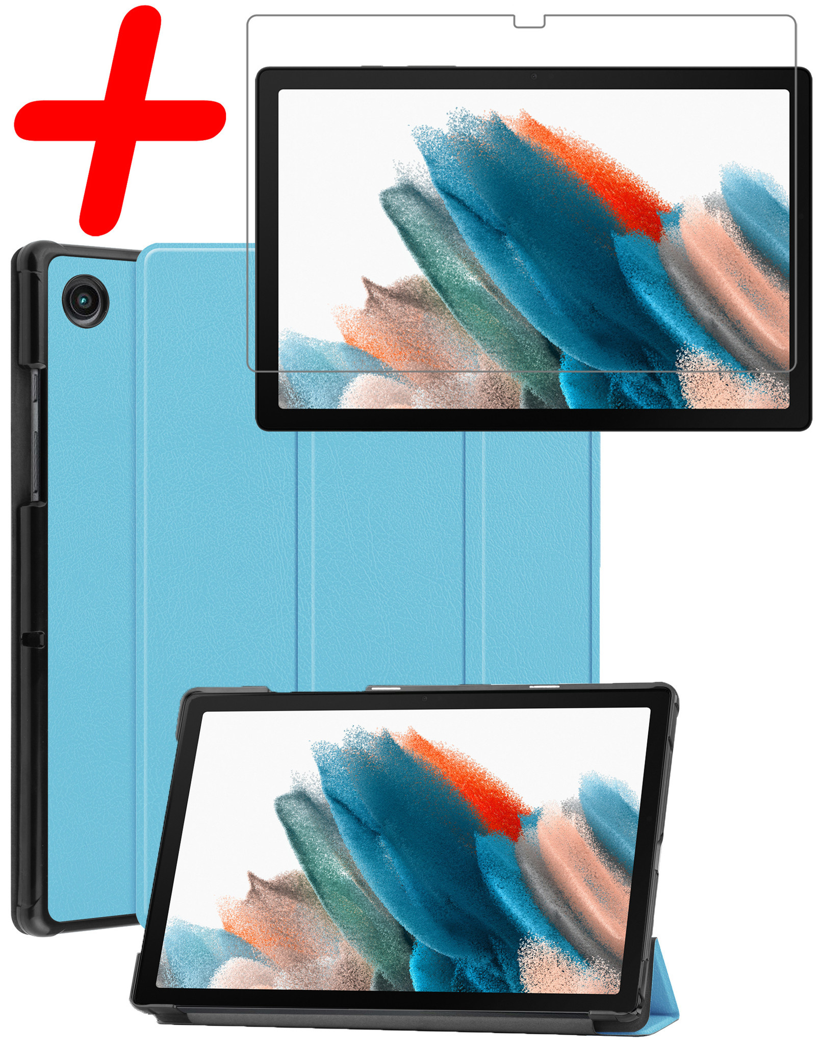 BASEY. Hoesje Geschikt voor Samsung Galaxy Tab A8 Hoes Case Tablet Hoesje Tri-fold Met Screenprotector - Hoes Geschikt voor Samsung Tab A8 Hoesje Hard Cover Bookcase Hoes - Lichtblauw