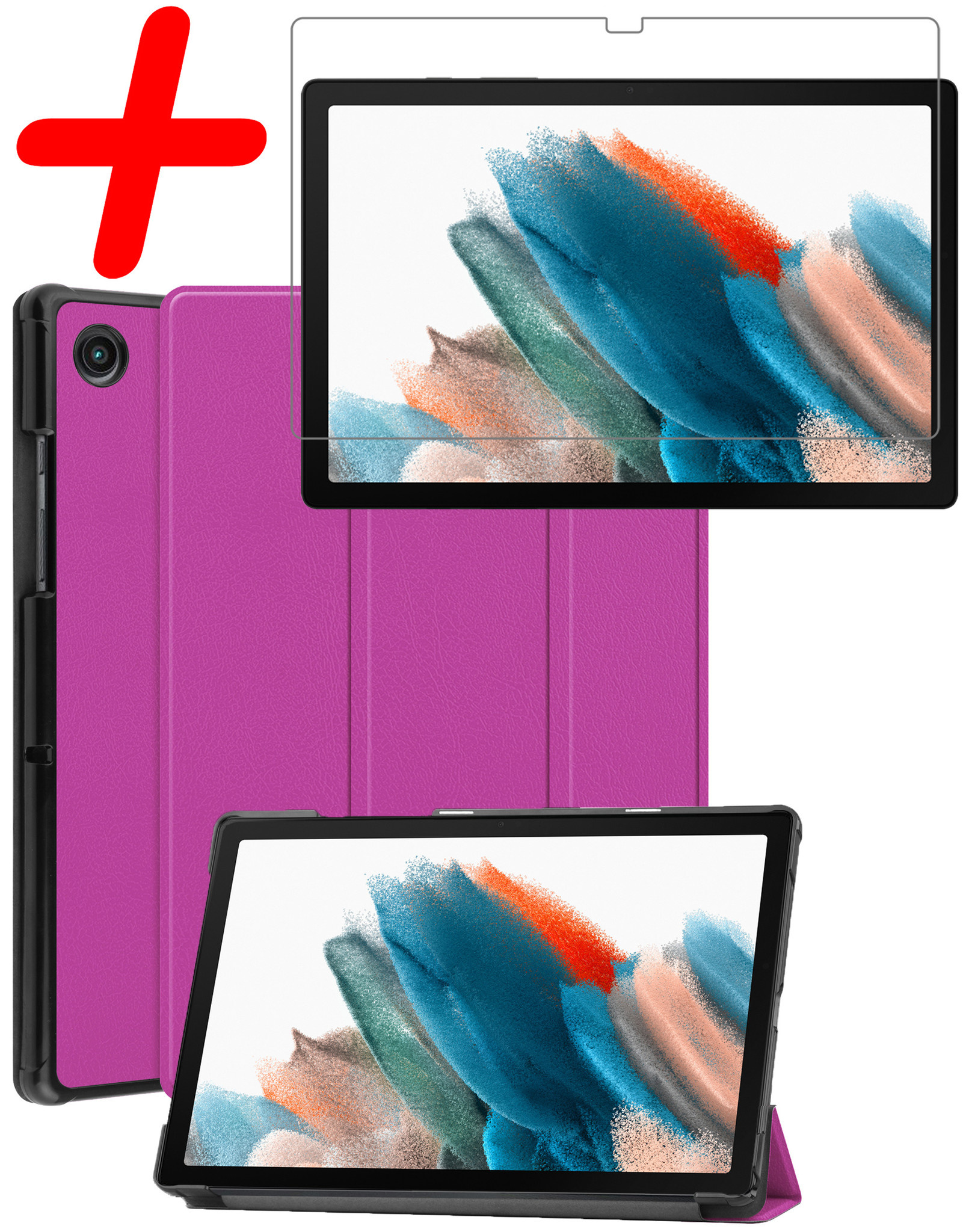 BASEY. Hoesje Geschikt voor Samsung Galaxy Tab A8 Hoes Case Tablet Hoesje Tri-fold Met Screenprotector - Hoes Geschikt voor Samsung Tab A8 Hoesje Hard Cover Bookcase Hoes - Paars