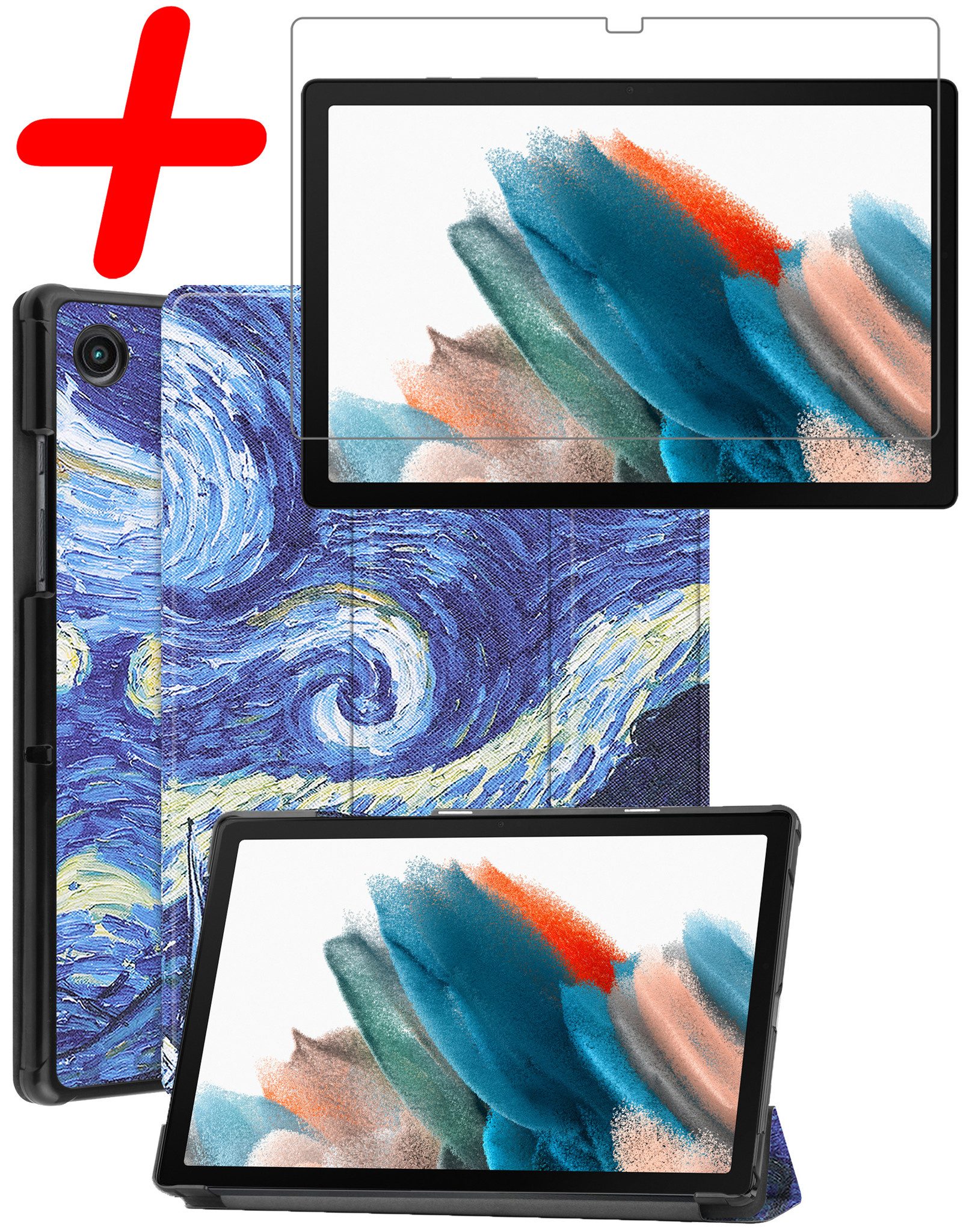 BASEY. Hoesje Geschikt voor Samsung Galaxy Tab A8 Hoes Case Tablet Hoesje Tri-fold Met Screenprotector - Hoes Geschikt voor Samsung Tab A8 Hoesje Hard Cover Bookcase Hoes - Sterrenhemel