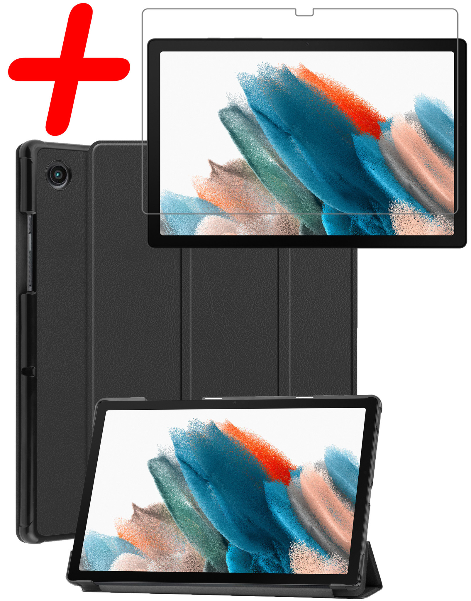 BASEY. Hoesje Geschikt voor Samsung Galaxy Tab A8 Hoes Case Tablet Hoesje Tri-fold Met Screenprotector - Hoes Geschikt voor Samsung Tab A8 Hoesje Hard Cover Bookcase Hoes - Zwart
