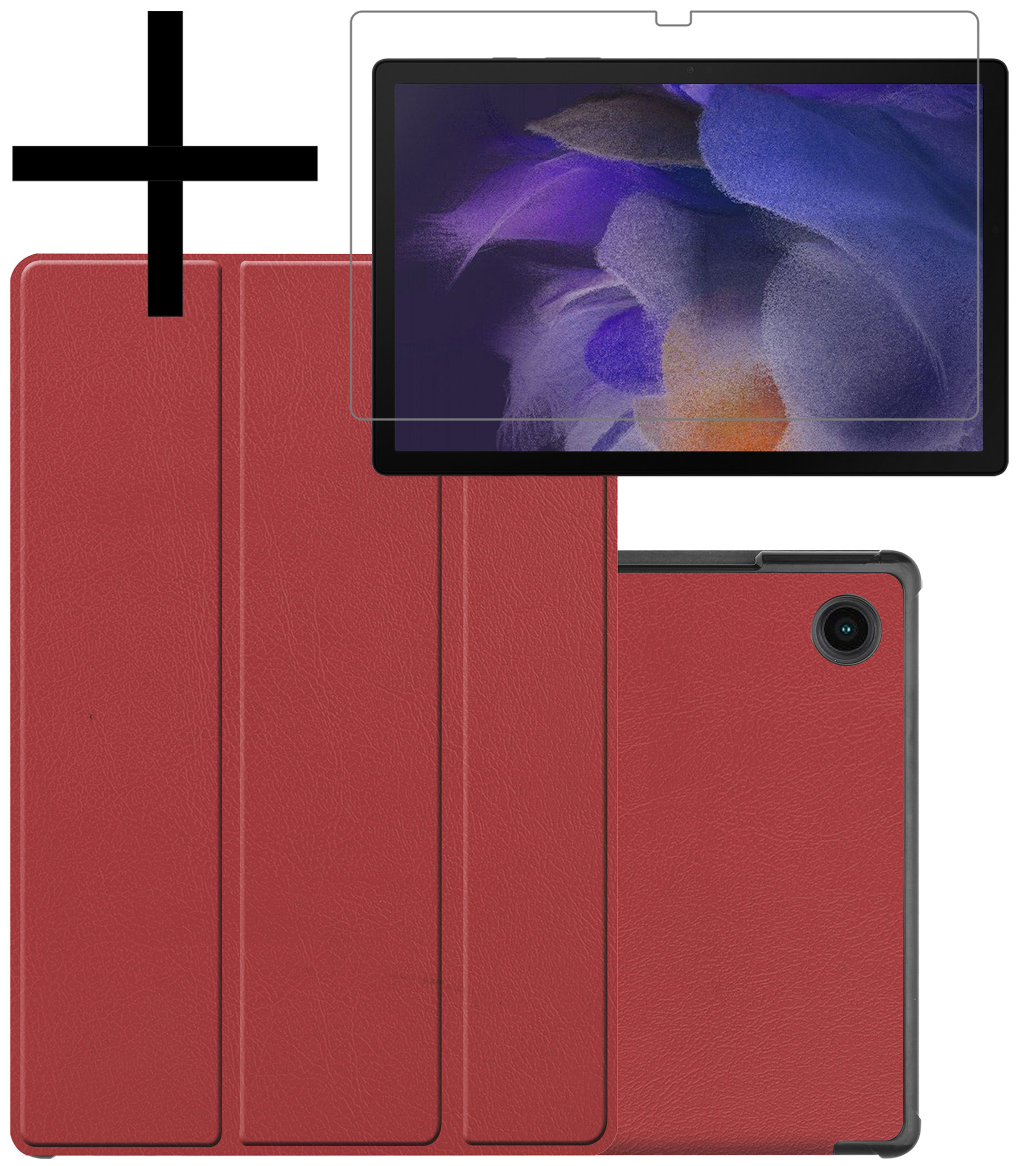 NoXx Hoesje Geschikt voor Samsung Galaxy Tab A8 Hoesje Case Hard Cover Hoes Book Case Met Screenprotector - Donkerrood