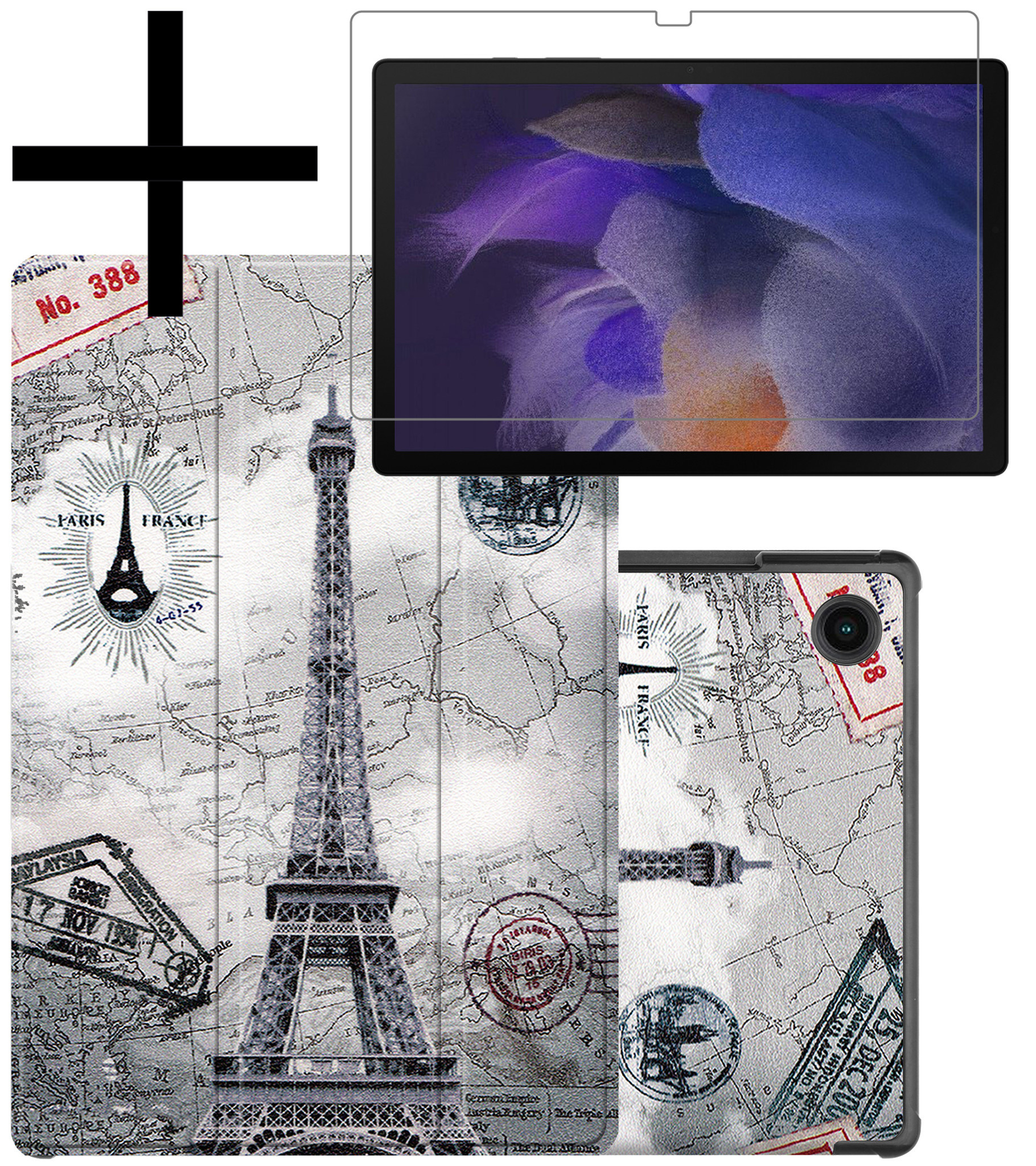 NoXx Hoesje Geschikt voor Samsung Galaxy Tab A8 Hoesje Case Hard Cover Hoes Book Case Met Screenprotector - Eiffeltoren