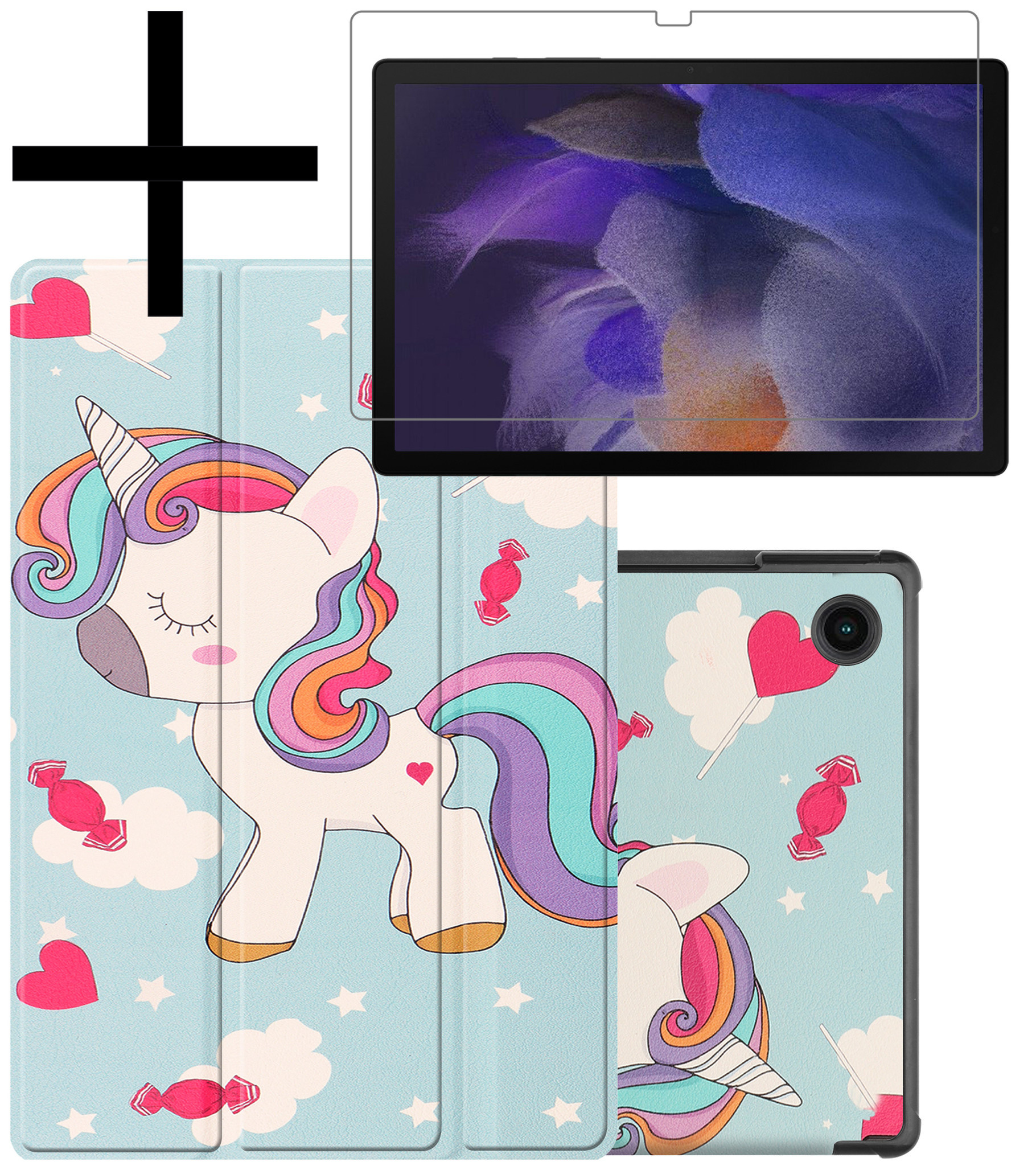 NoXx Hoesje Geschikt voor Samsung Galaxy Tab A8 Hoesje Case Hard Cover Hoes Book Case Met Screenprotector - Eenhoorn