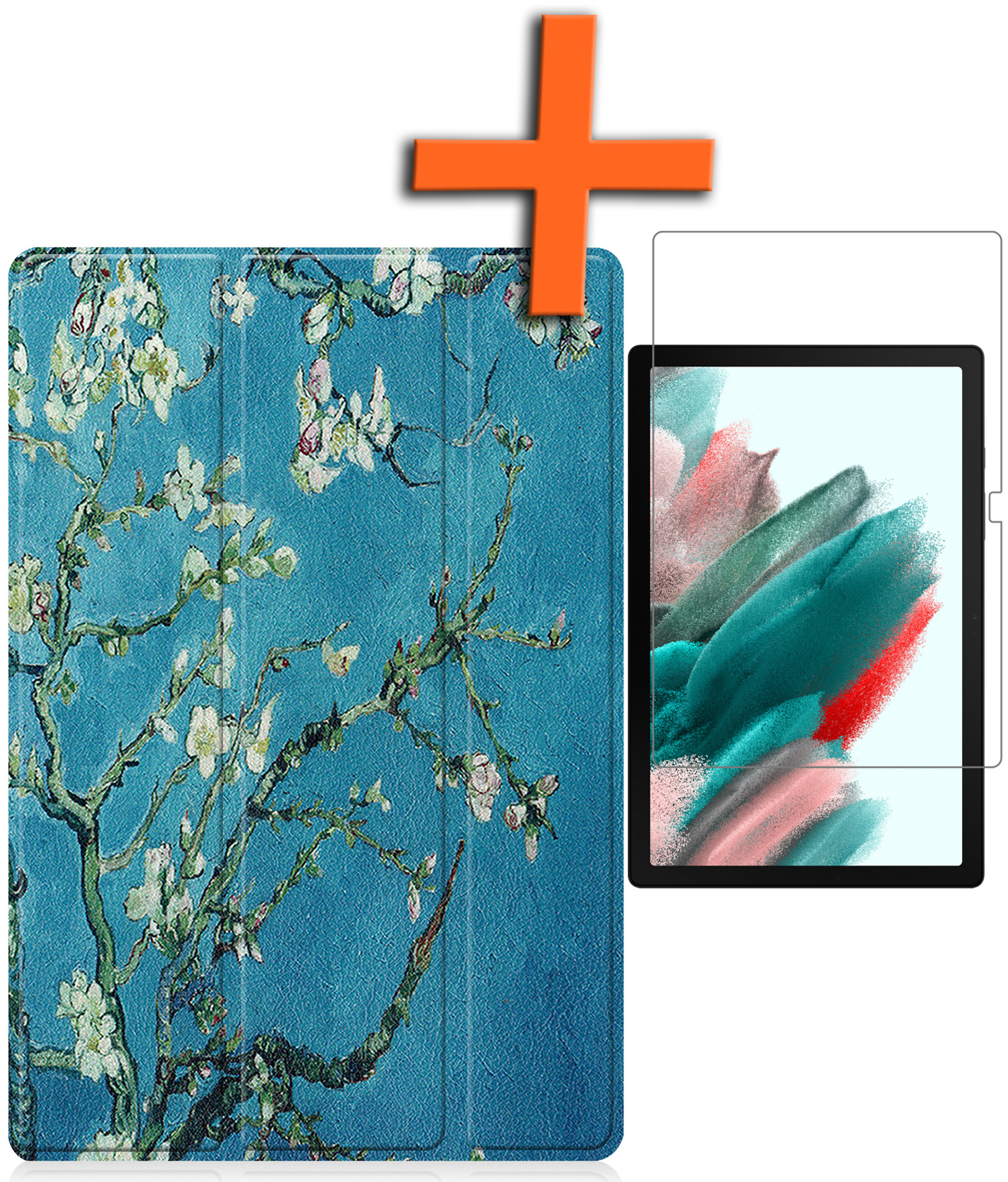 Nomfy Hoes Geschikt voor Samsung Galaxy Tab A8 Hoes Tri-fold Tablet Hoesje Case Met Screenprotector - Hoesje Geschikt voor Samsung Tab A8 Hoesje Hardcover Bookcase - Bloesem