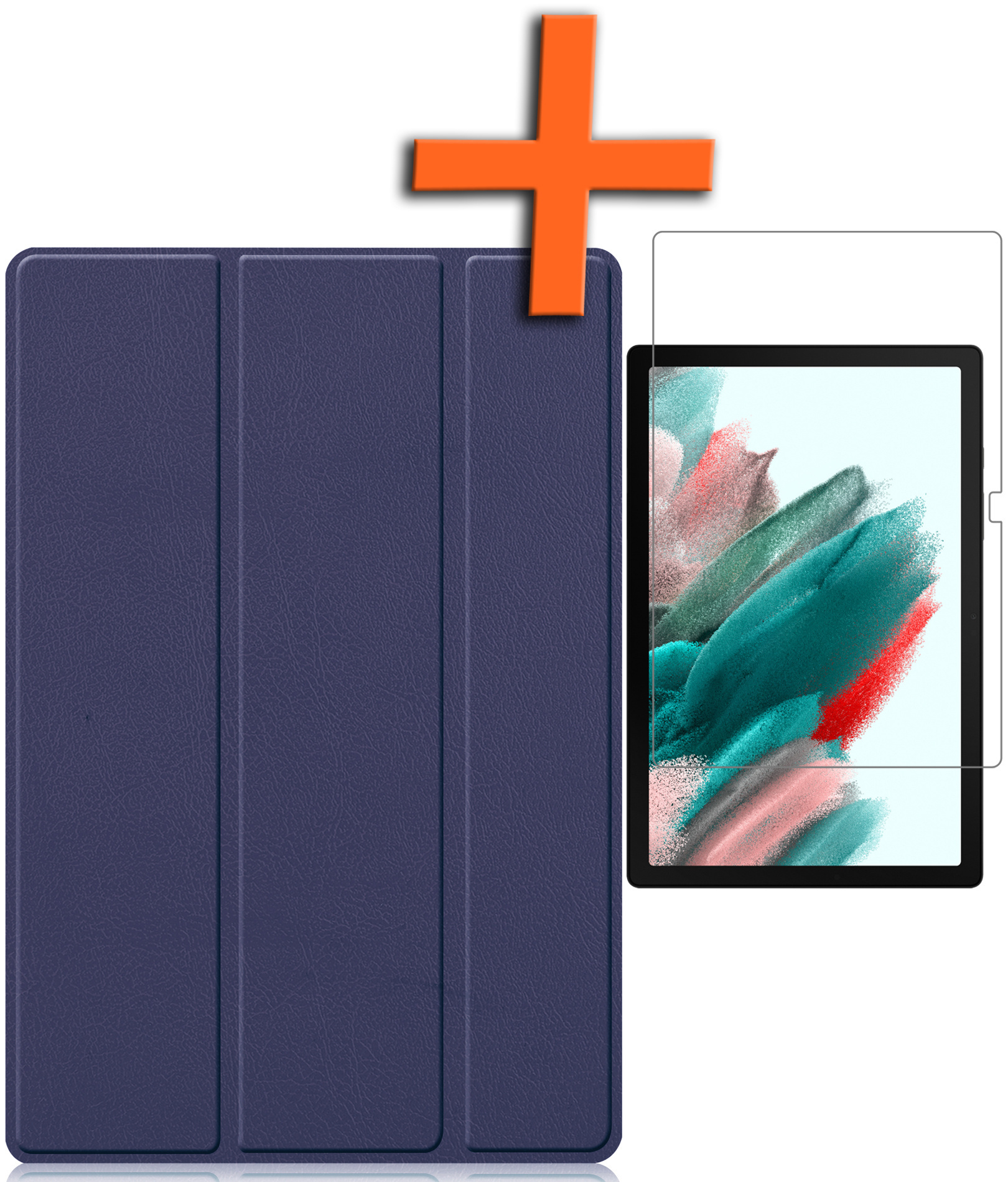 Nomfy Hoes Geschikt voor Samsung Galaxy Tab A8 Hoes Tri-fold Tablet Hoesje Case Met Screenprotector - Hoesje Geschikt voor Samsung Tab A8 Hoesje Hardcover Bookcase - Donkerblauw