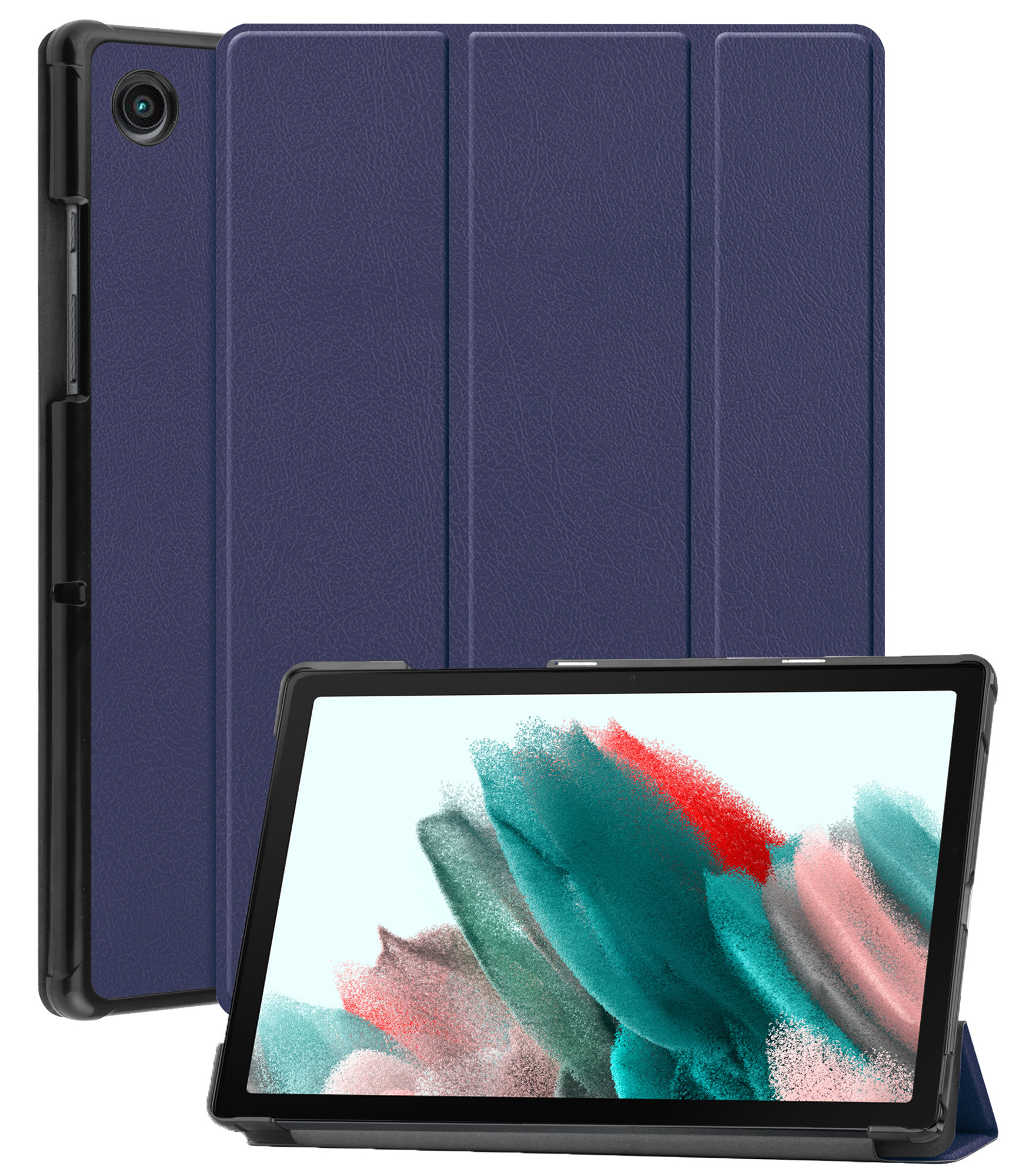 Nomfy Hoes Geschikt voor Samsung Galaxy Tab A8 Hoes Tri-fold Tablet Hoesje Case Met Screenprotector - Hoesje Geschikt voor Samsung Tab A8 Hoesje Hardcover Bookcase - Donkerblauw