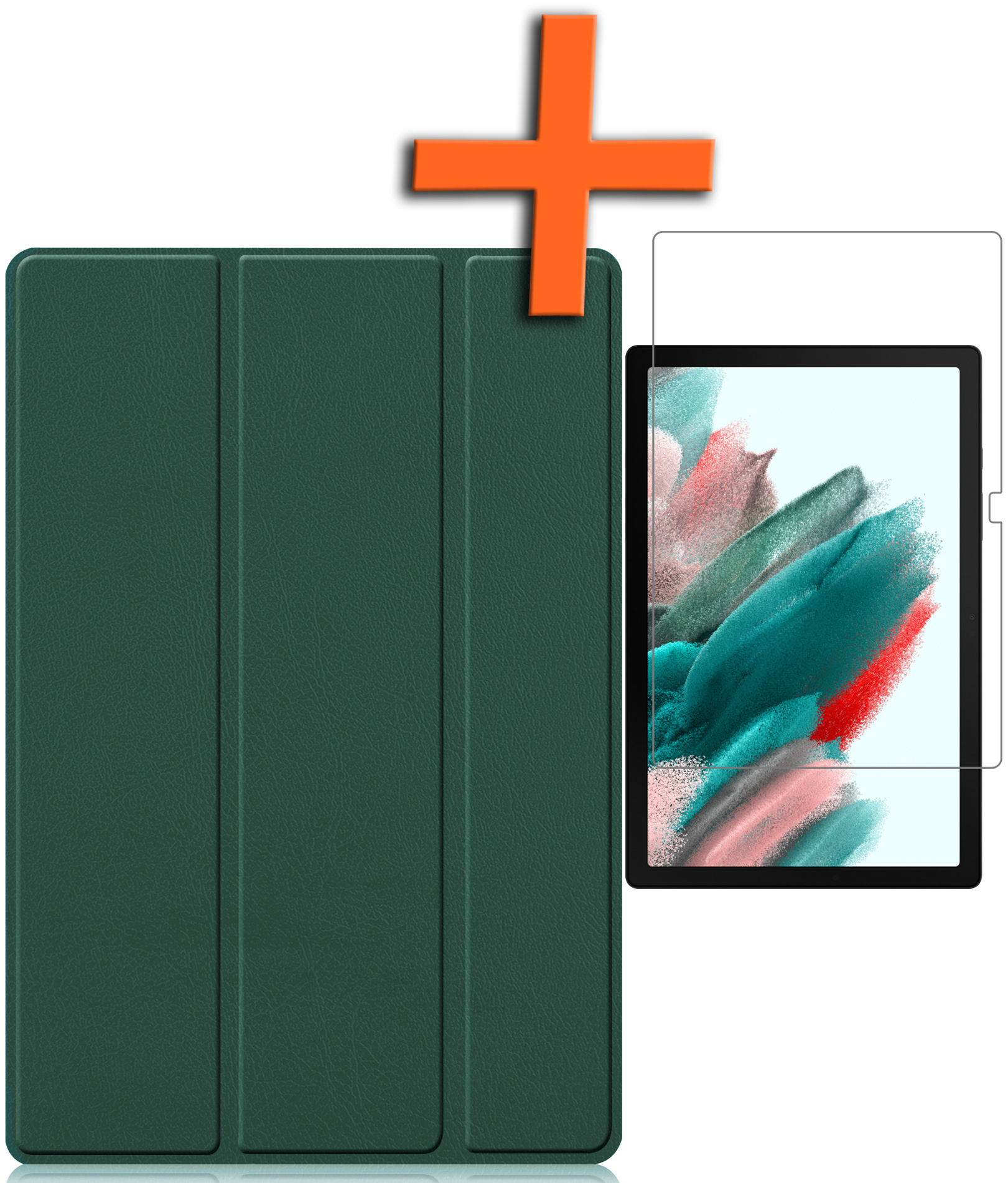 Nomfy Hoes Geschikt voor Samsung Galaxy Tab A8 Hoes Tri-fold Tablet Hoesje Case Met Screenprotector - Hoesje Geschikt voor Samsung Tab A8 Hoesje Hardcover Bookcase - Donkergroen